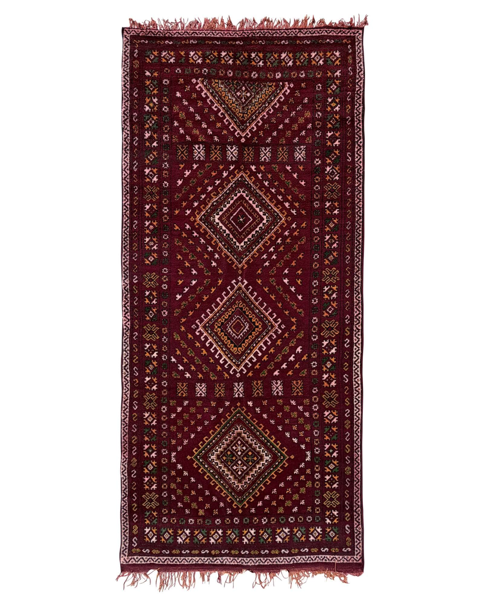 Burgundy Vintage Moroccan Rug | 6x14 Tribal