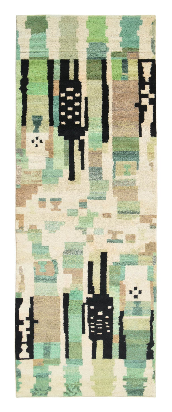 Moss Circuit | 6'x17' Oversized Abstract Green Moroccan Gallery Runner