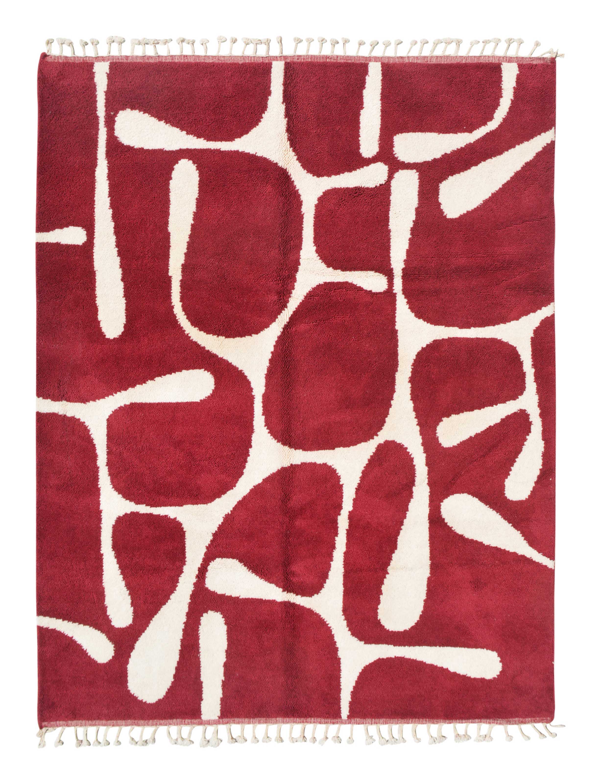 Ruby Flow | 8'x10' Deep Red & Ivory Abstract Boujaad Area Rug