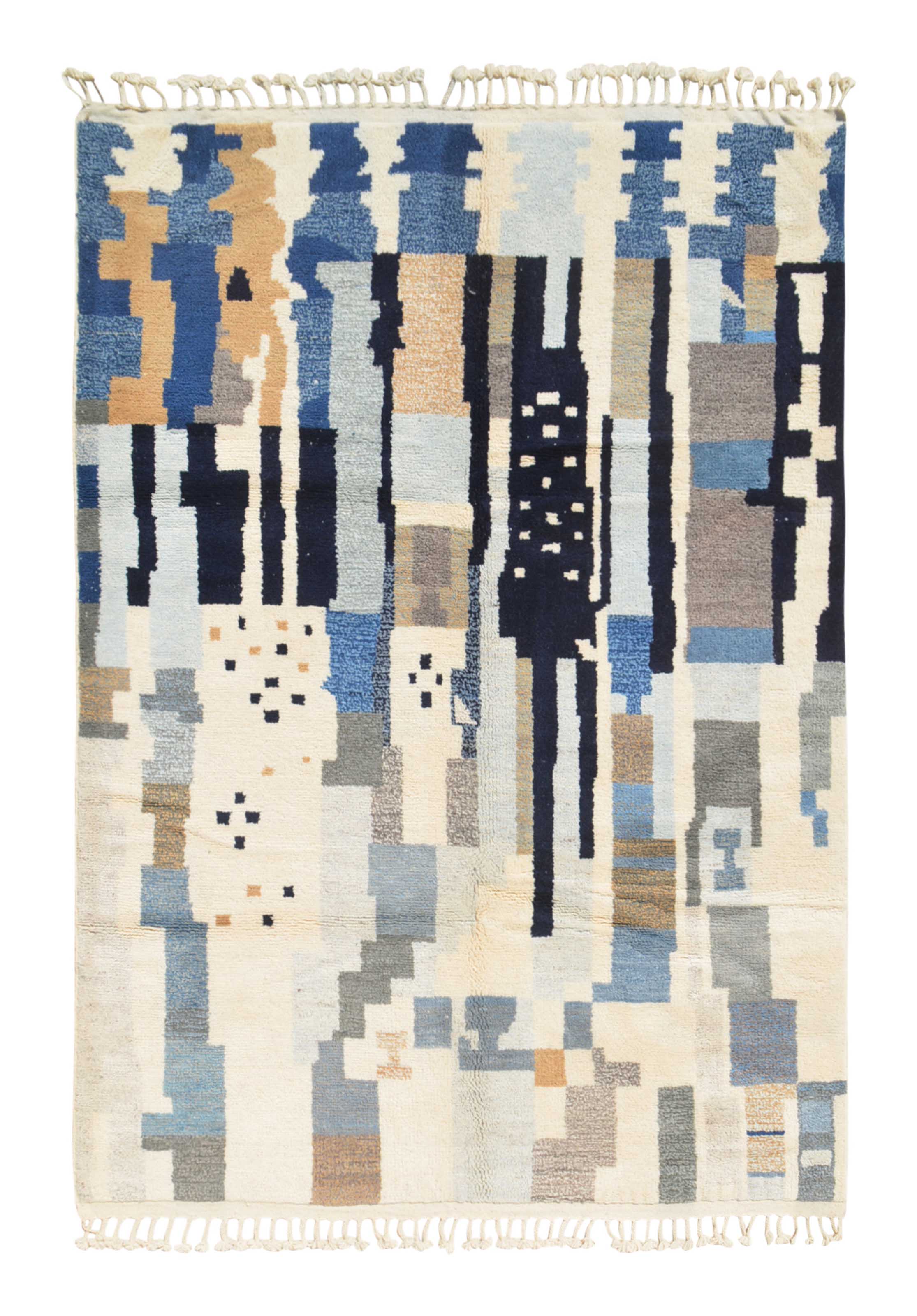 Shoreline – Moroccan Handmade Wool Rug | 7' x 8'10" Coastal Blue & Beige Design