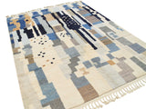 Shoreline – Moroccan Handmade Wool Rug | 7' x 8'10" Coastal Blue & Beige Design