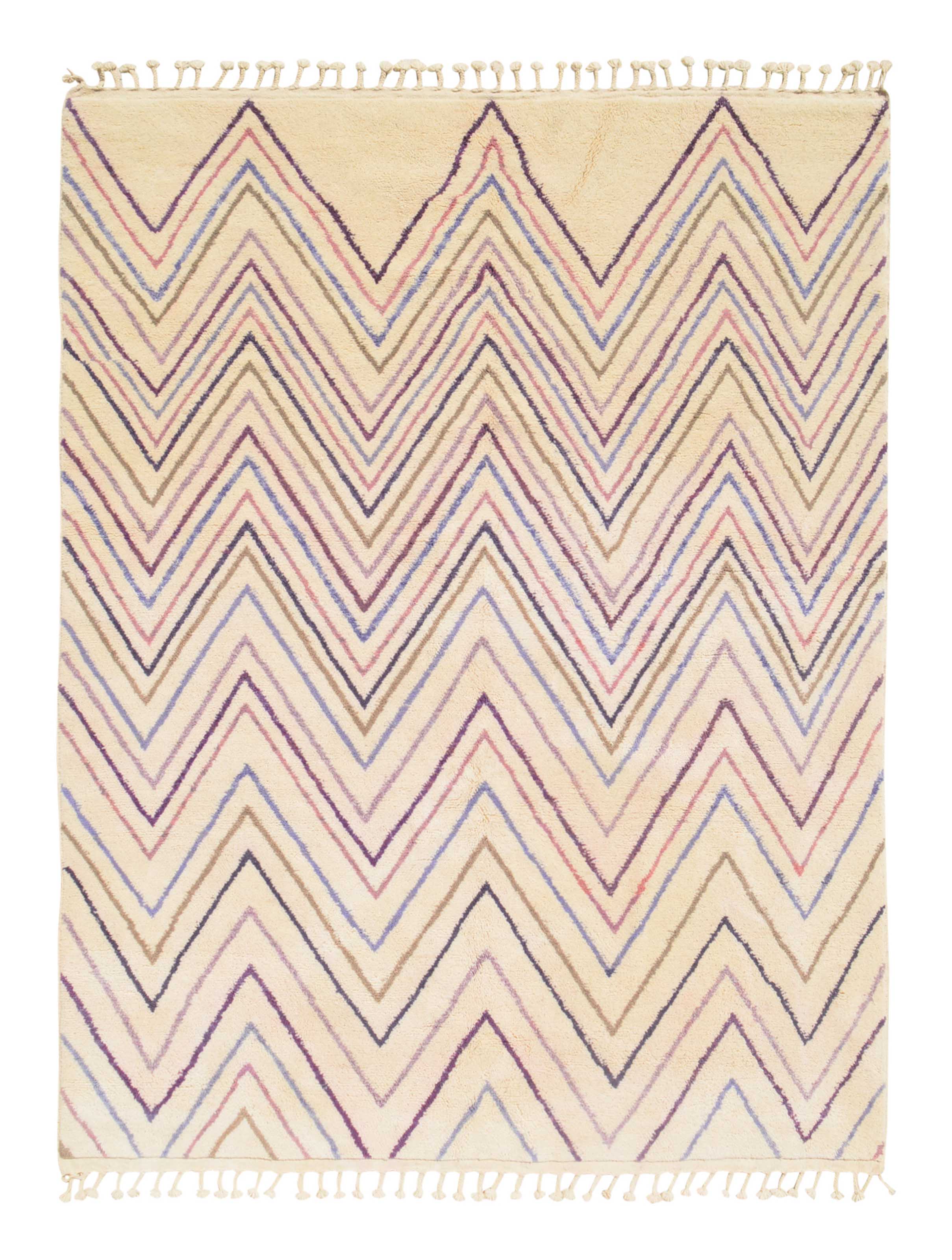 Vibrant Waves – Moroccan Handmade Wool Rug | 8' x 10' Zigzag Multicolor Design