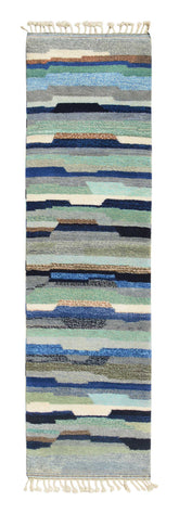 Wave | 2'6"x9'6" Blue & Green Abstract Moroccan Hallway Runner