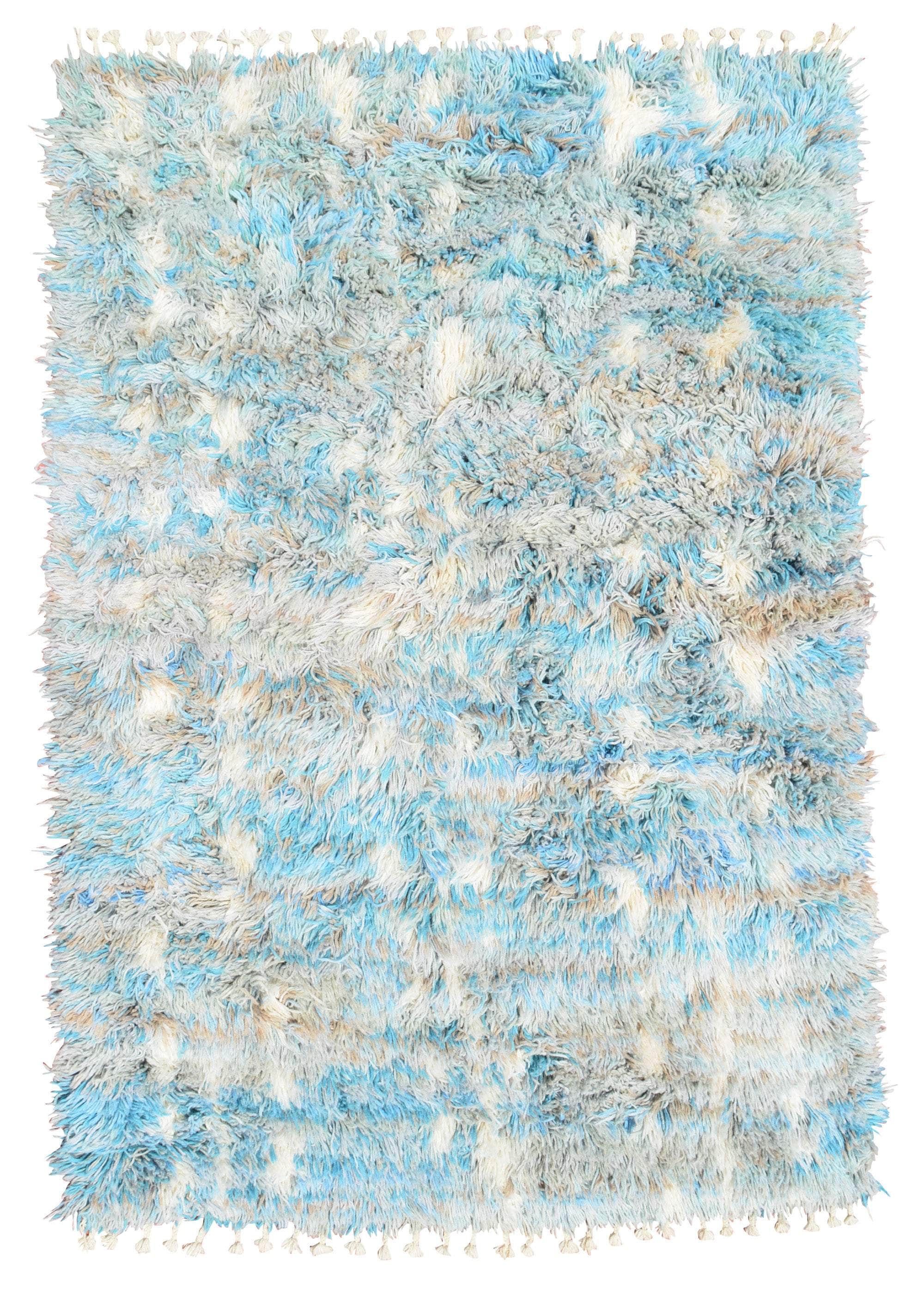 Moroccan Rug Baby blue Shaggy Rug - Blue and brown rugs Illuminate Collective