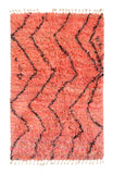 Moroccan Rug Pink black lines shaggy Rug Illuminate Collective