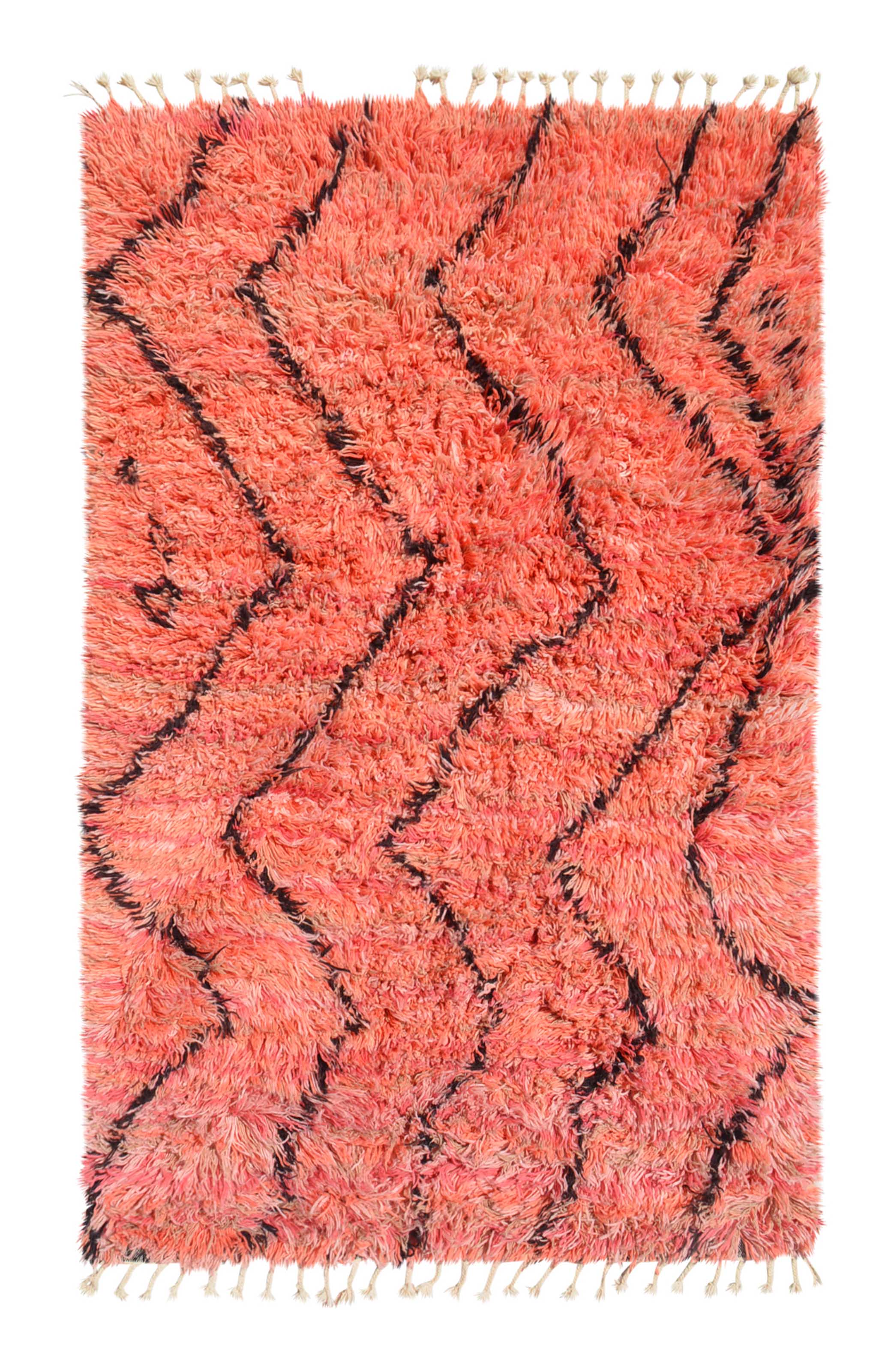 Pink black lines shaggy Rug