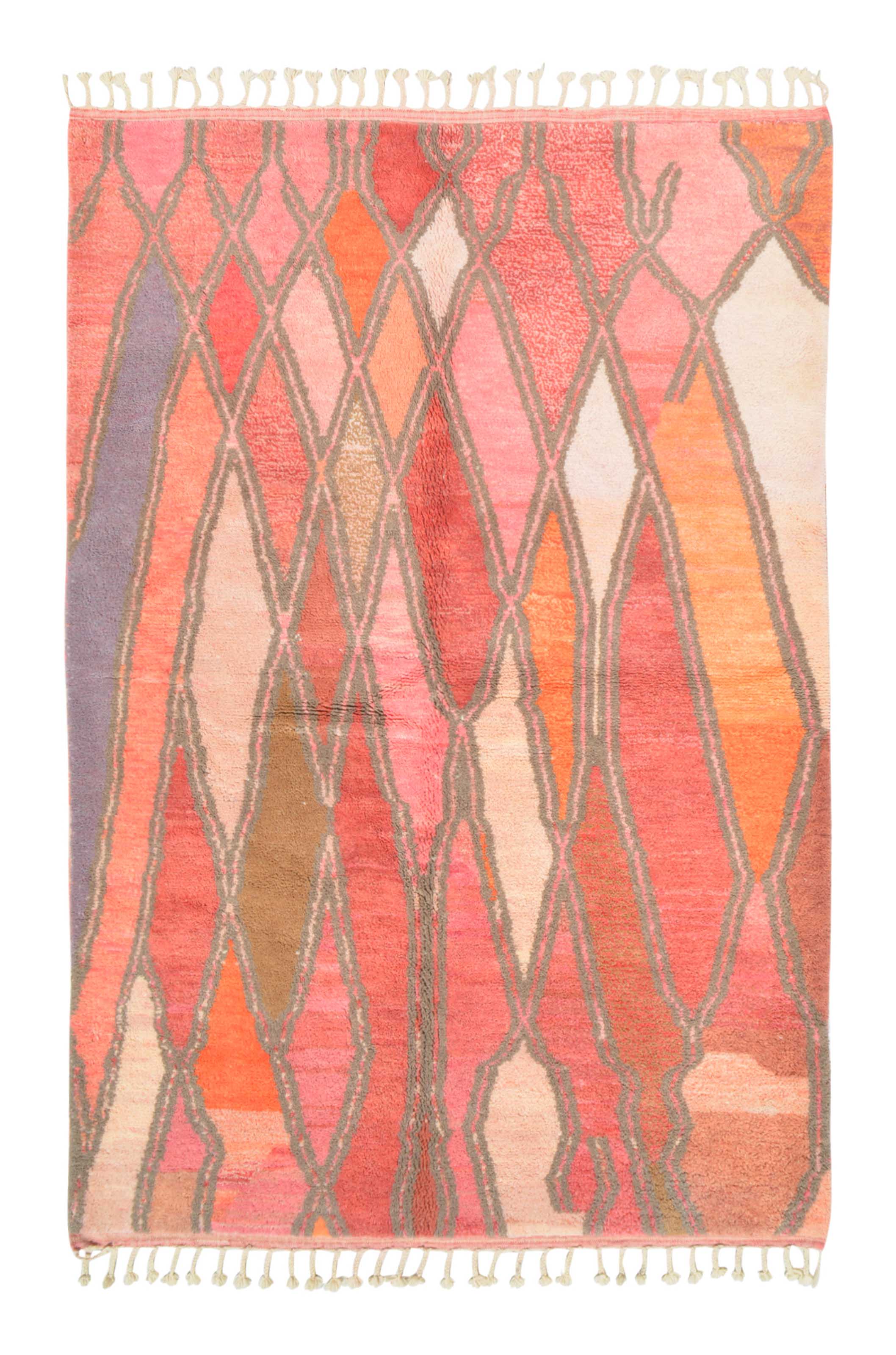 Hopeful | 6'x9' Abstract Pink & Orange Elongated Diamond Azilal