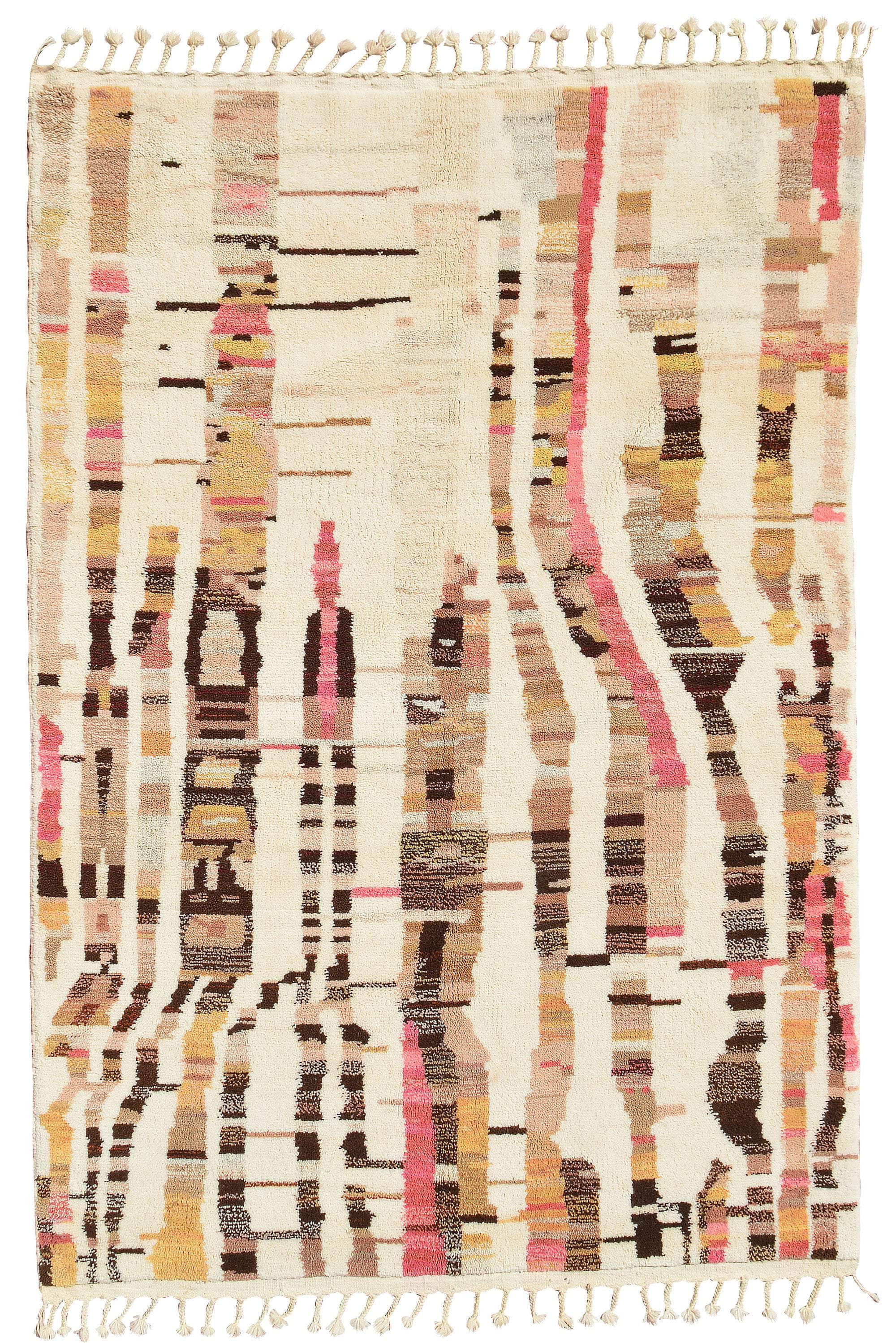 White Brown And Pink Stripes Rug I Moroccan White Rug Collection