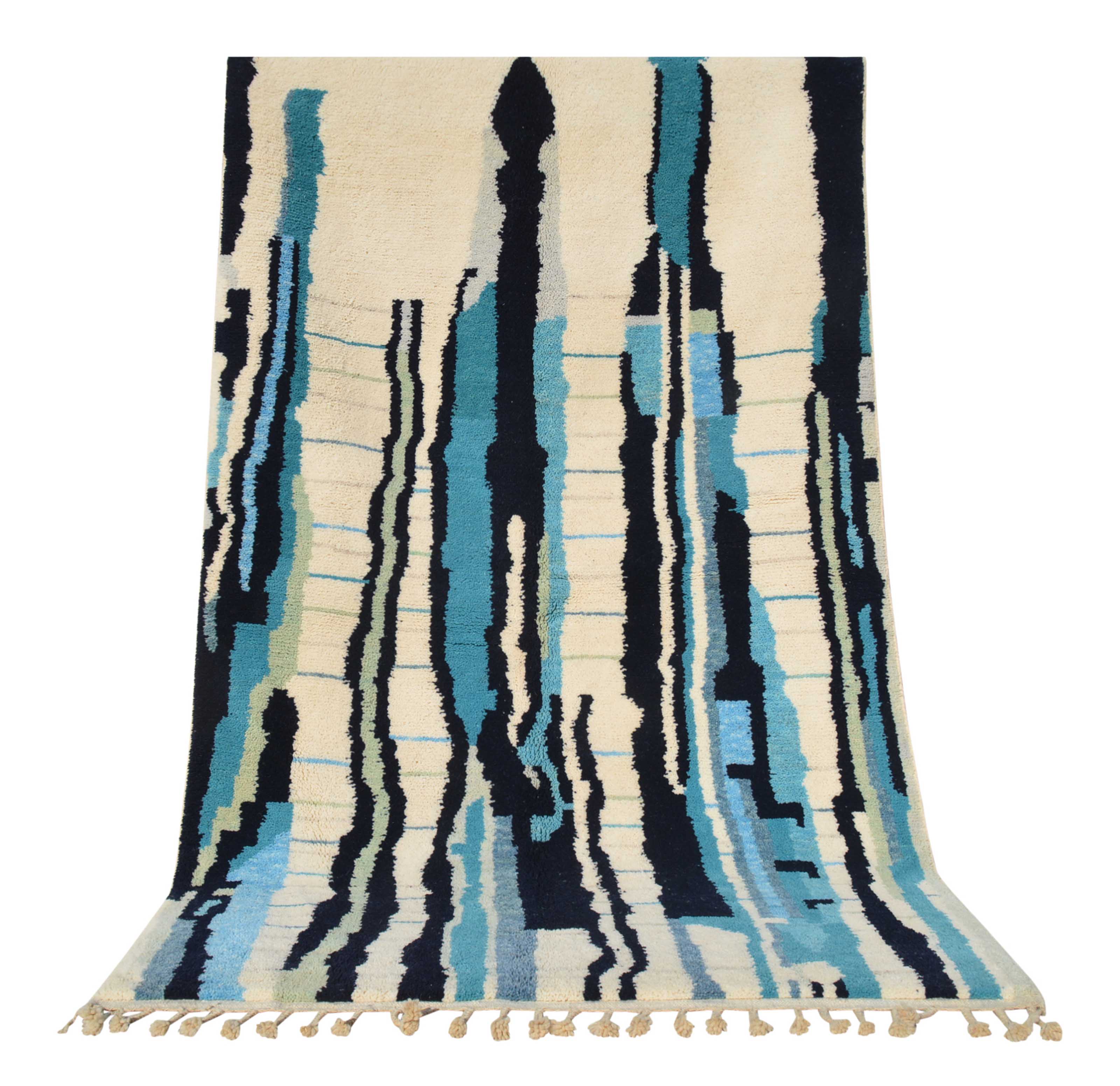 asablanca Blue | 5'x8' Modern Abstract Blue & Black Striped Azilal Rug
