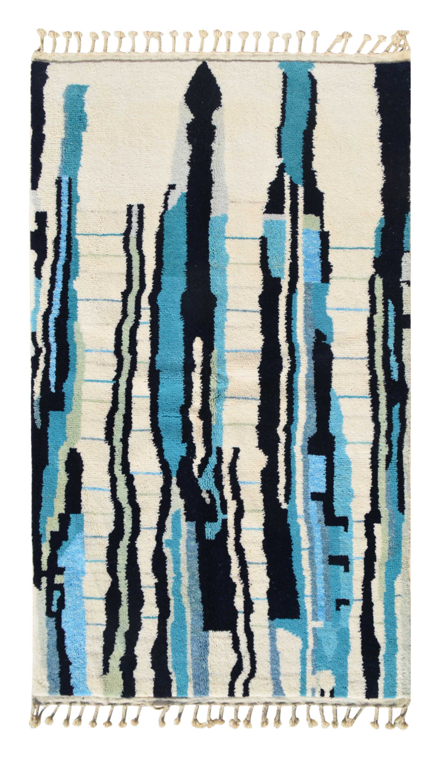 asablanca Blue | 5'x8' Modern Abstract Blue & Black Striped Azilal Rug