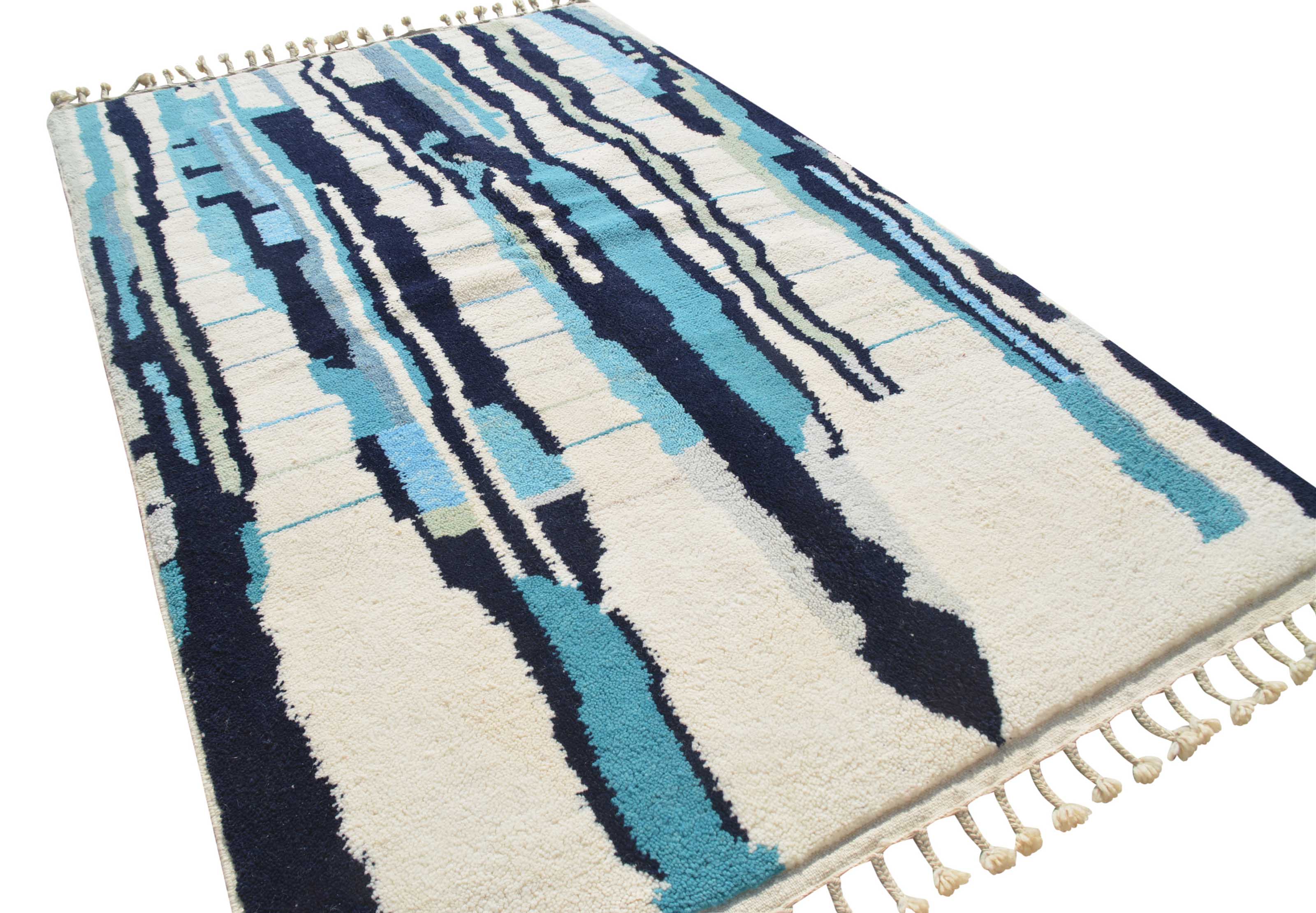 asablanca Blue | 5'x8' Modern Abstract Blue & Black Striped Azilal Rug