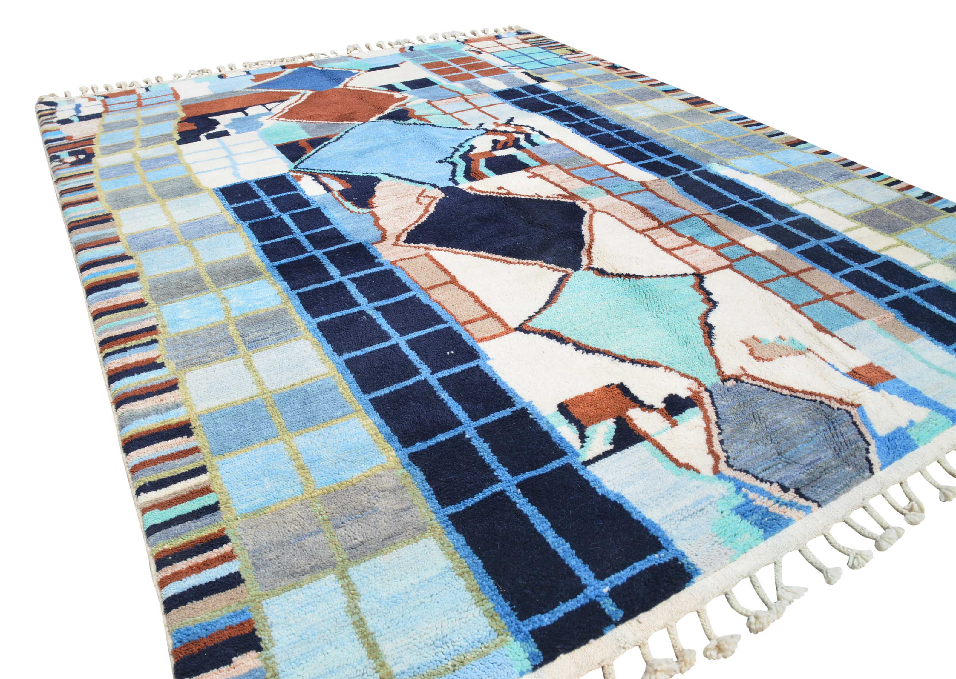 Aura | 8'x10' Abstract Blue & Brown Azilal Area Rug