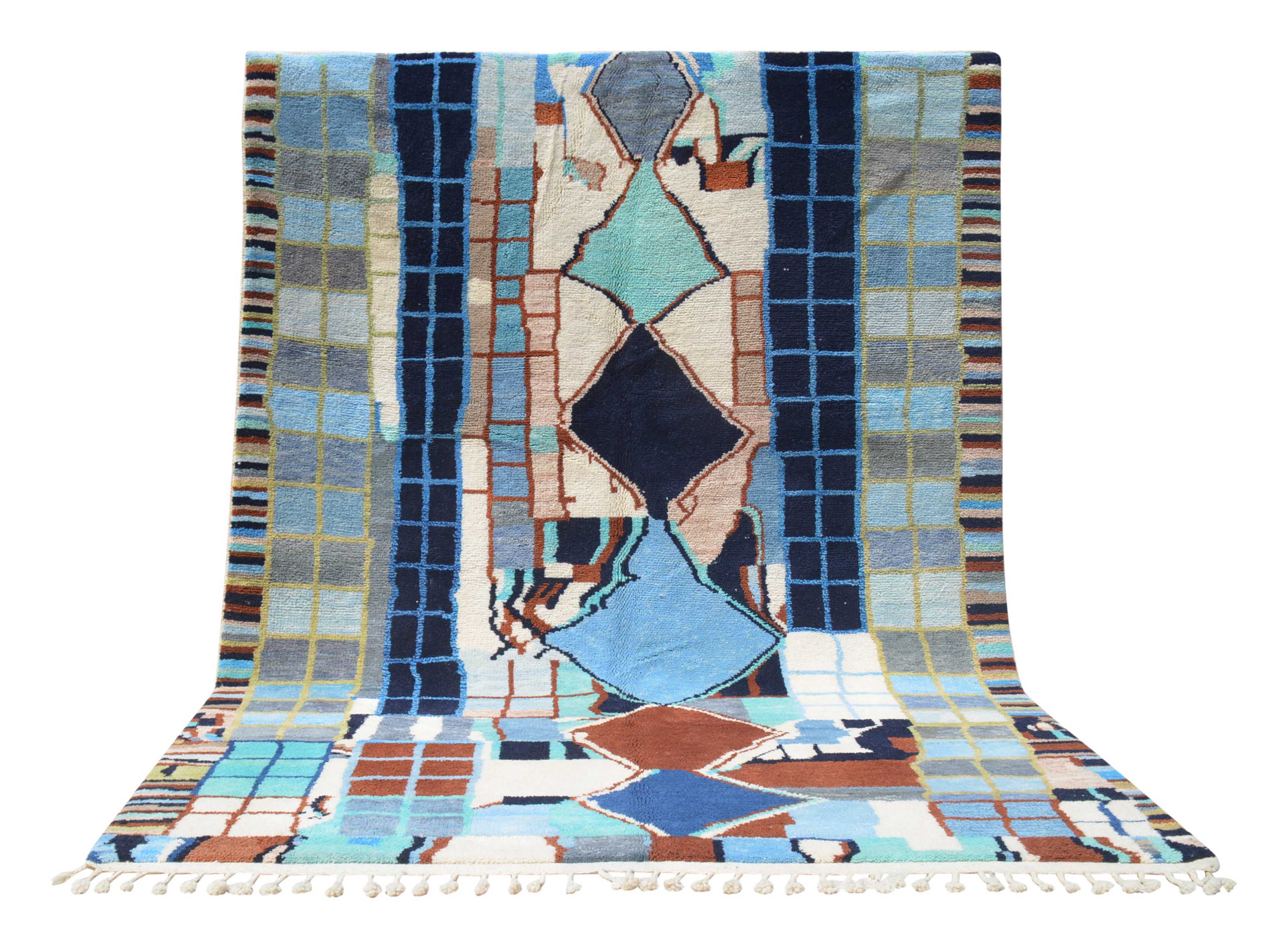 Aura Rug: Handwoven Blues Abstract - Modern Moroccan Design