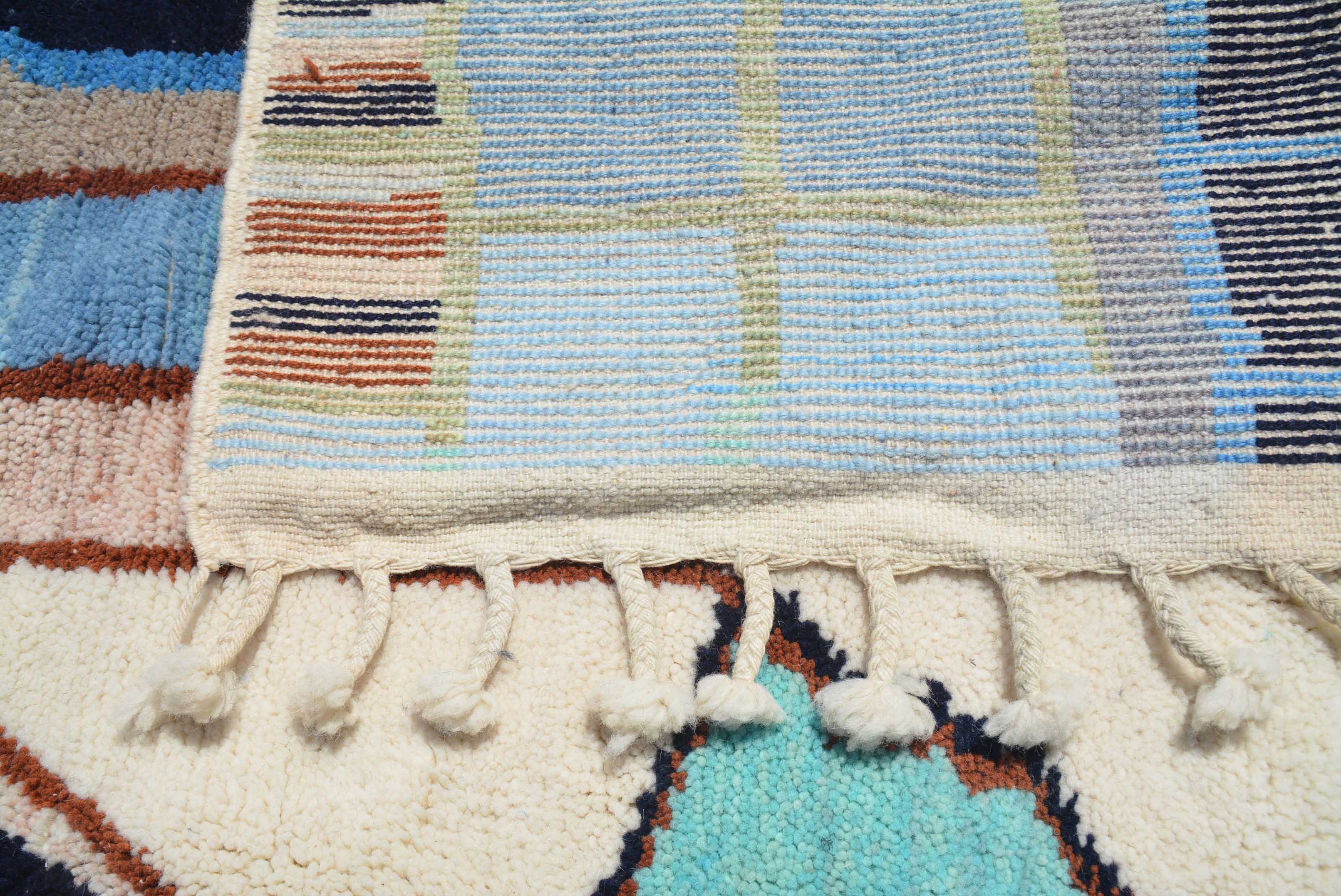 Aura Rug: Handwoven Blues Abstract - Modern Moroccan Design