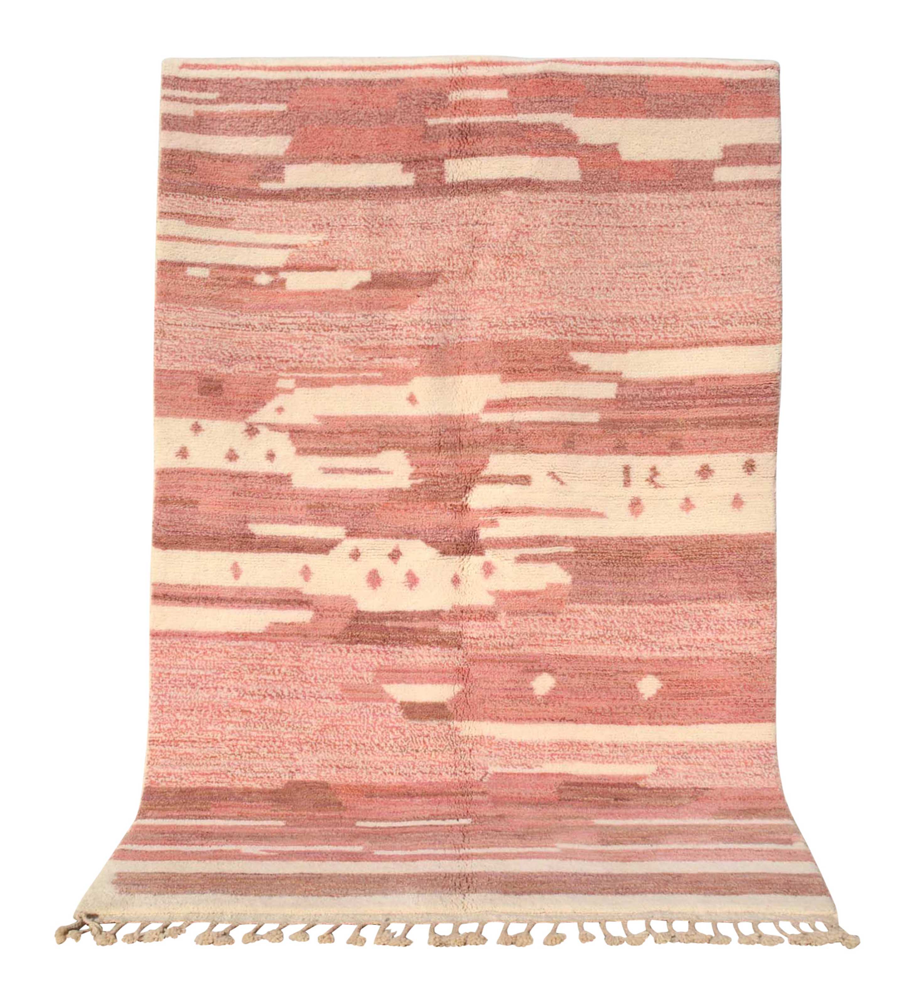 Bloomify | 5'x8' Abstract Pink & Cream Horizontal Stripe Azilal Rug ...