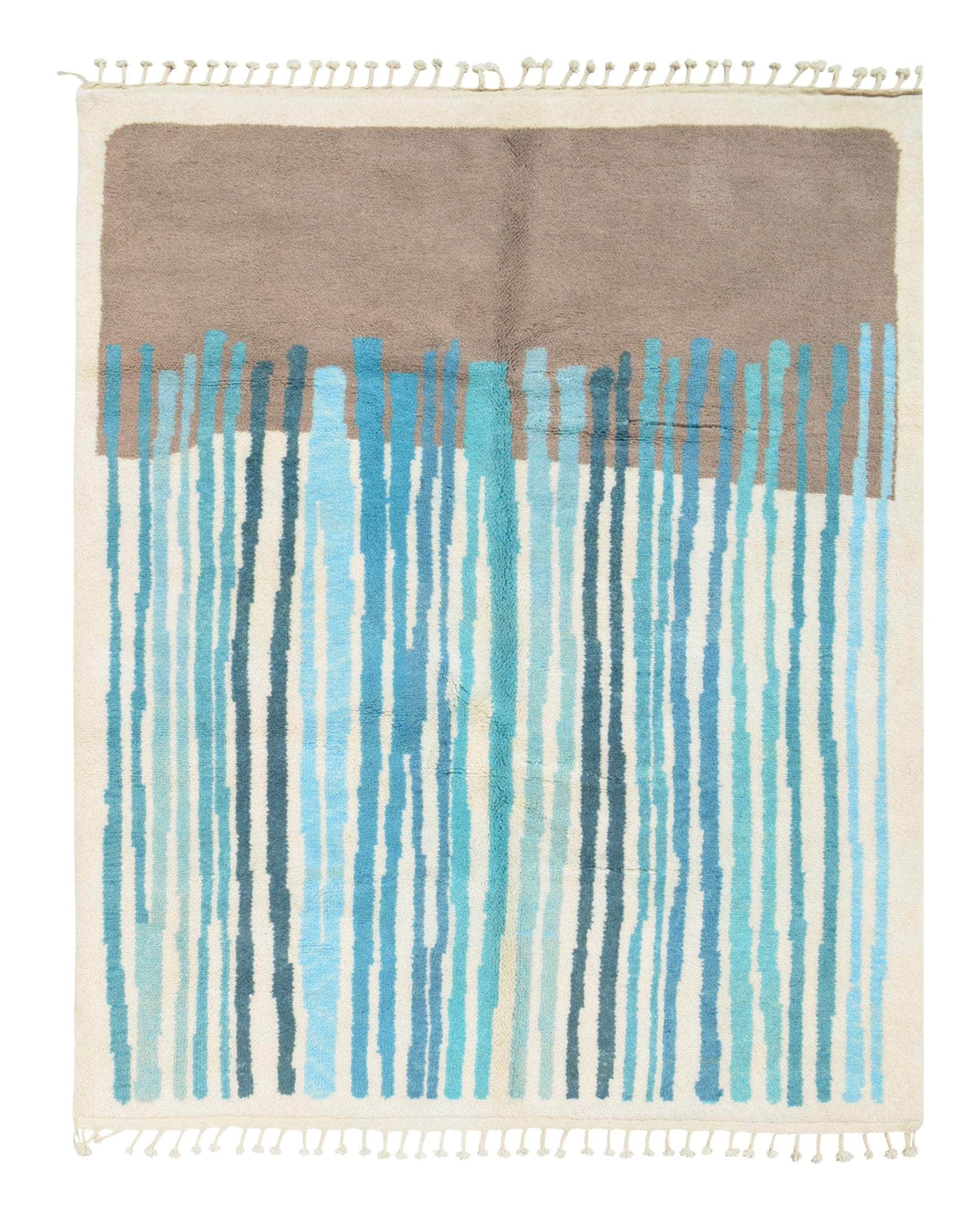 Blue Veil | 8'x10' Abstract Blue & Taupe Linear Color Block Area Rug ...