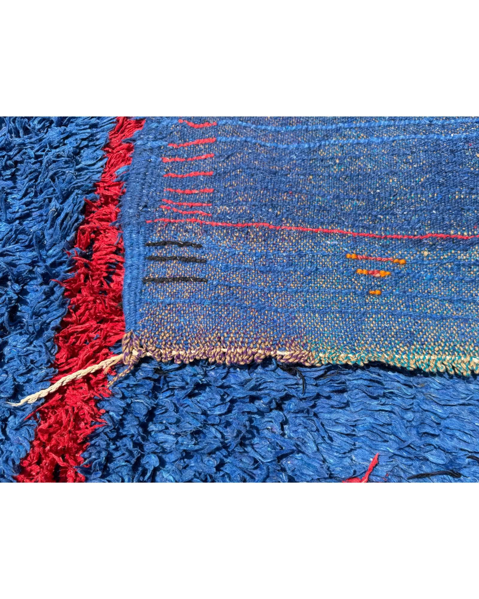 Blue Vintage Moroccan Rug | 4x7 Red Lattice