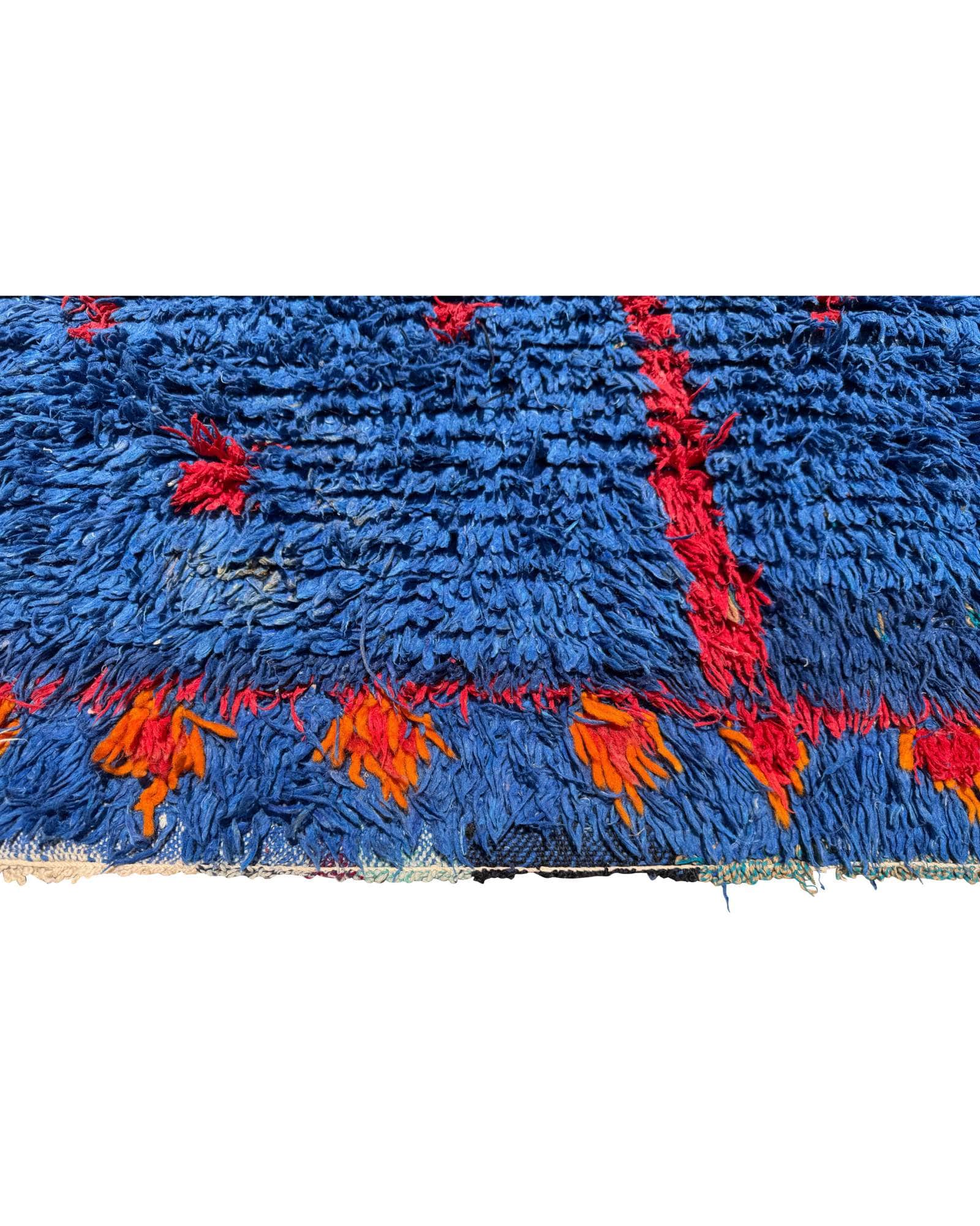 Blue Vintage Moroccan Rug | 4x7 Red Lattice