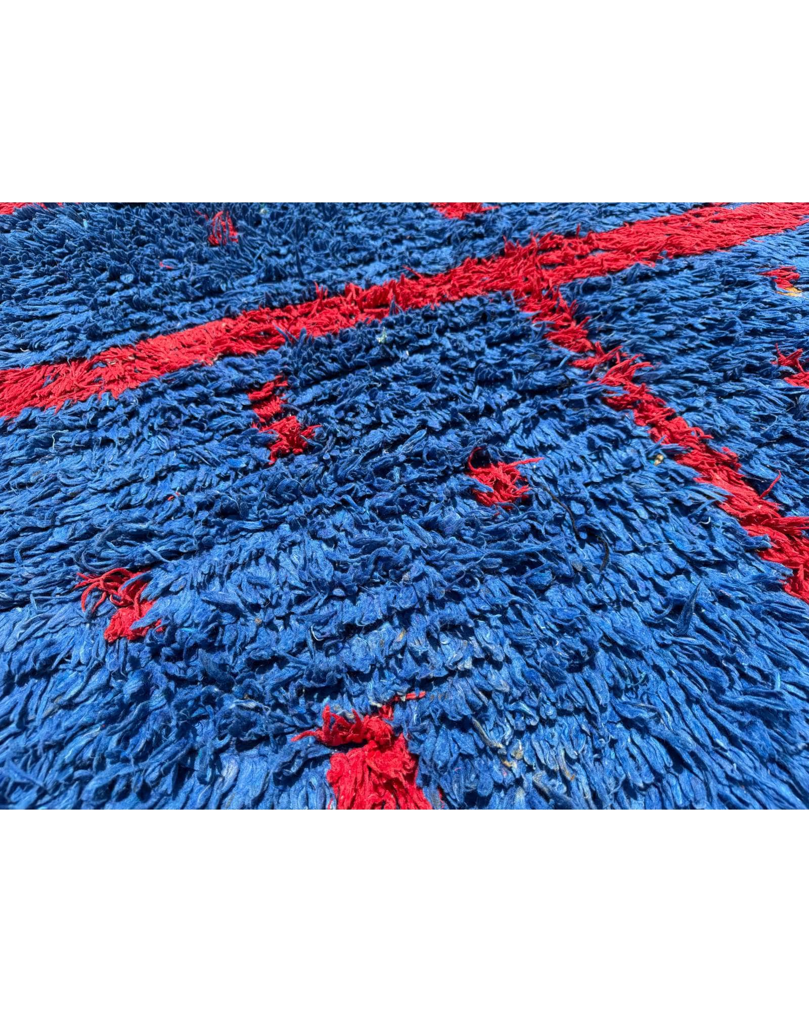 Blue Vintage Moroccan Rug | 4x7 Red Lattice