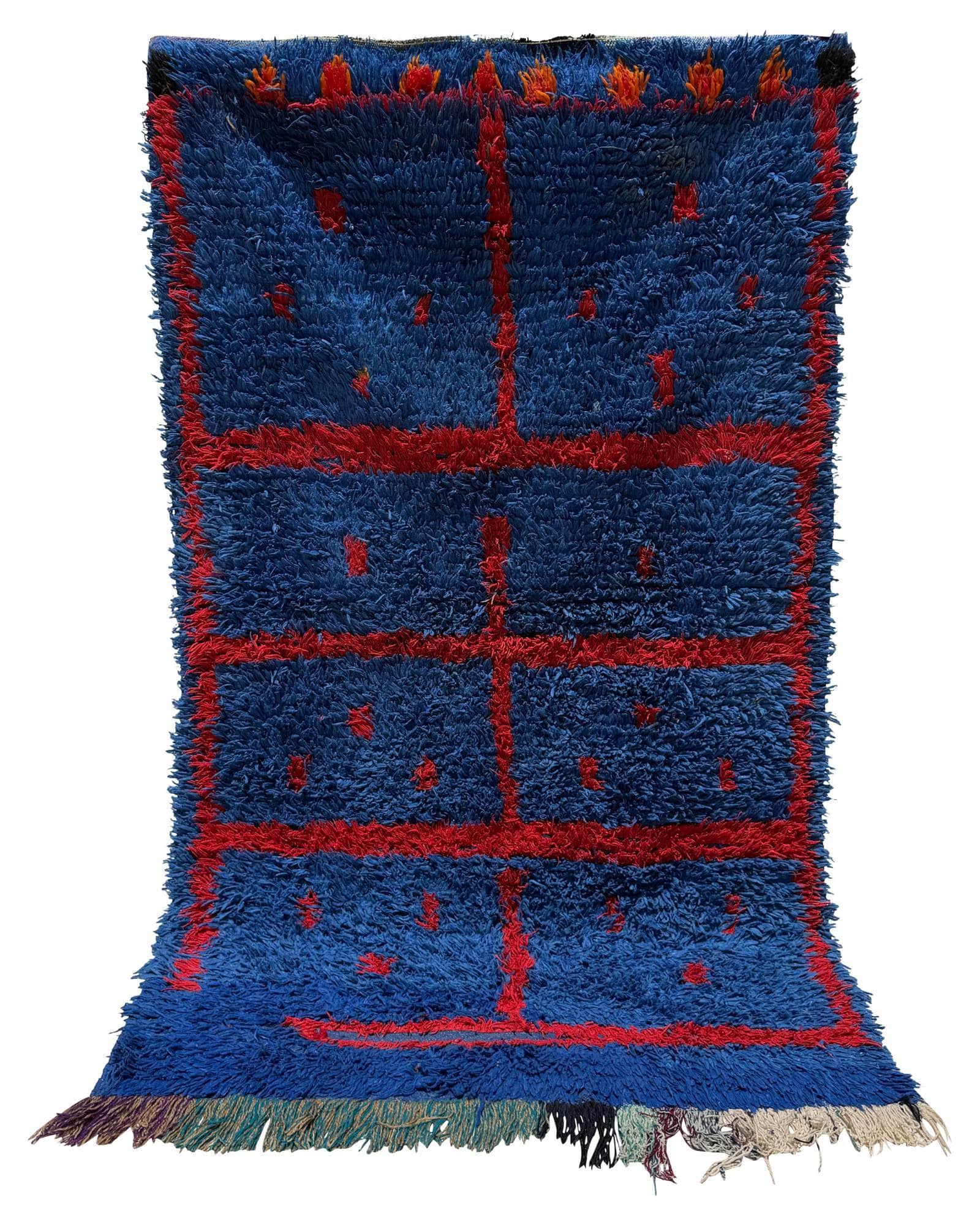 Blue Vintage Moroccan Rug | 4x7 Red Lattice