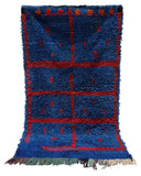 Blue Vintage Moroccan Rug | 4x7 Red Lattice