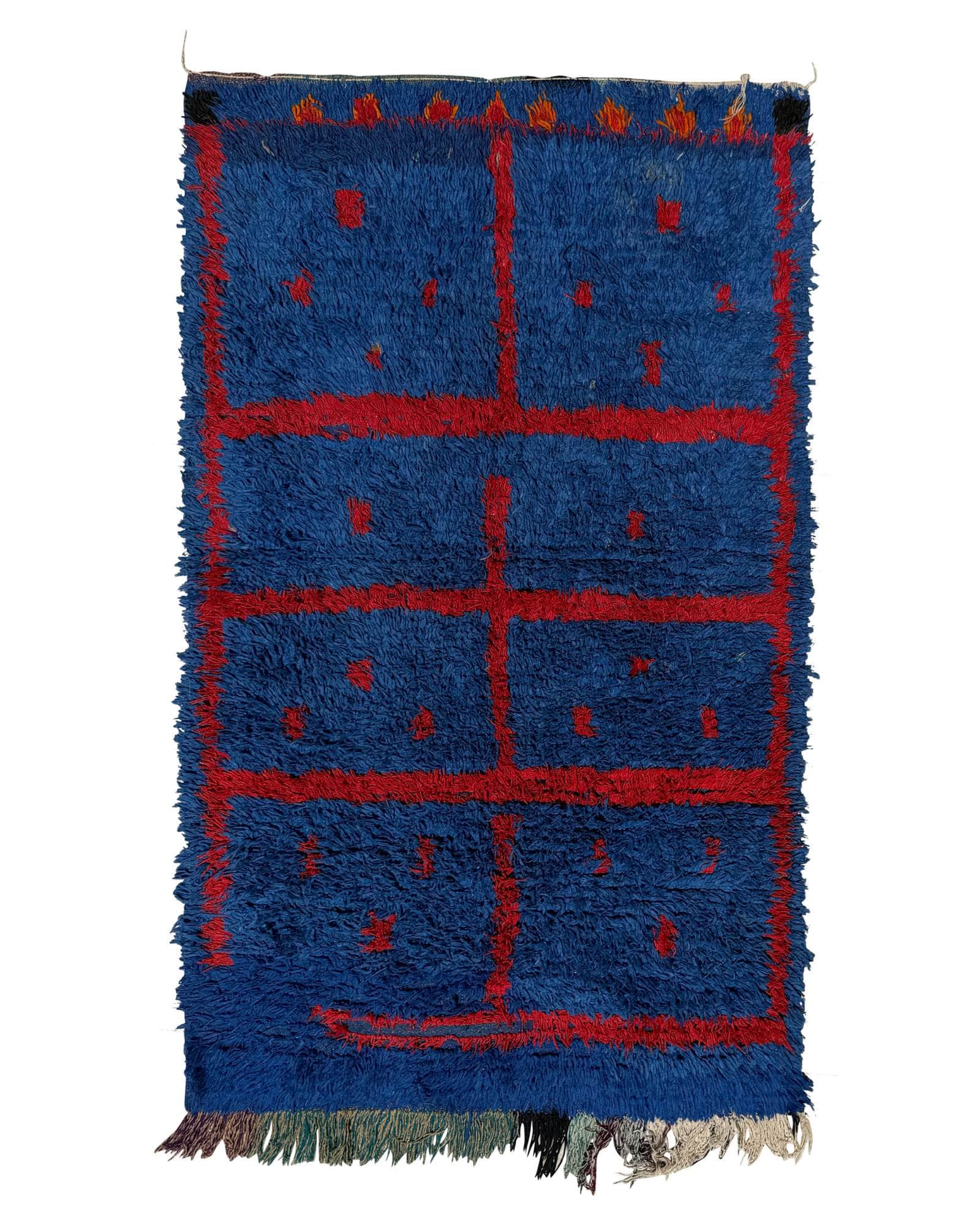 Blue Vintage Moroccan Rug | 4x7 Red Lattice