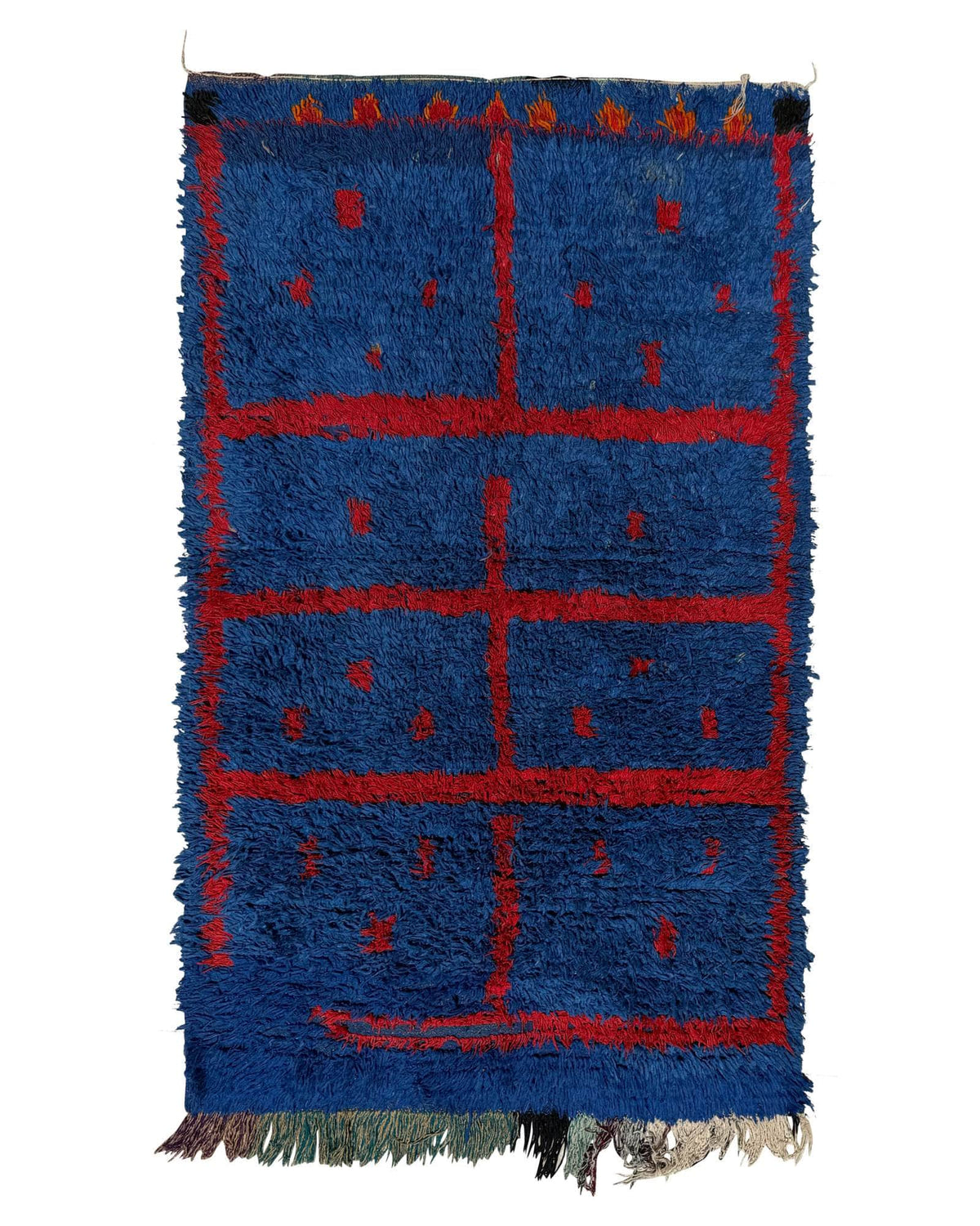 Blue Vintage Moroccan Rug | 4x7 Red Lattice