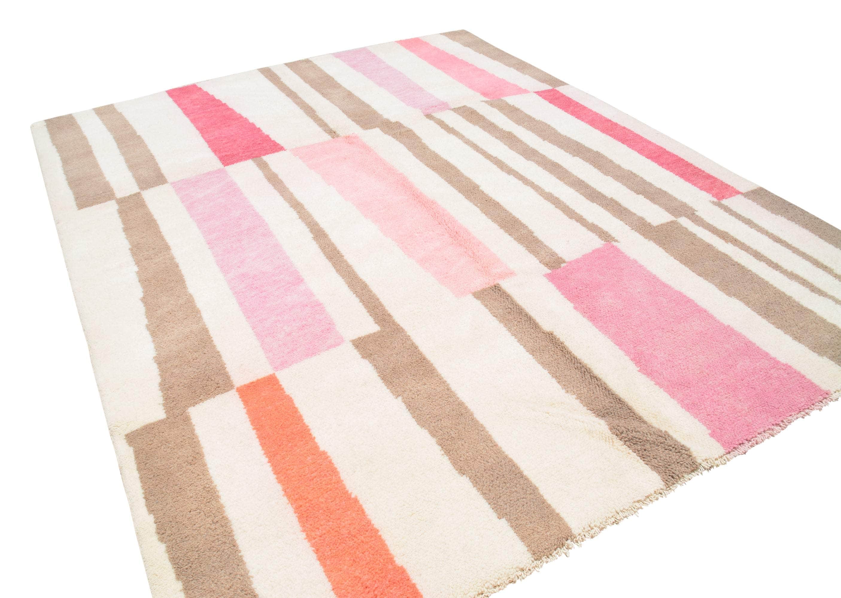 Blushing Trails | Handmade Moroccan Rug with Soft Pink Lines