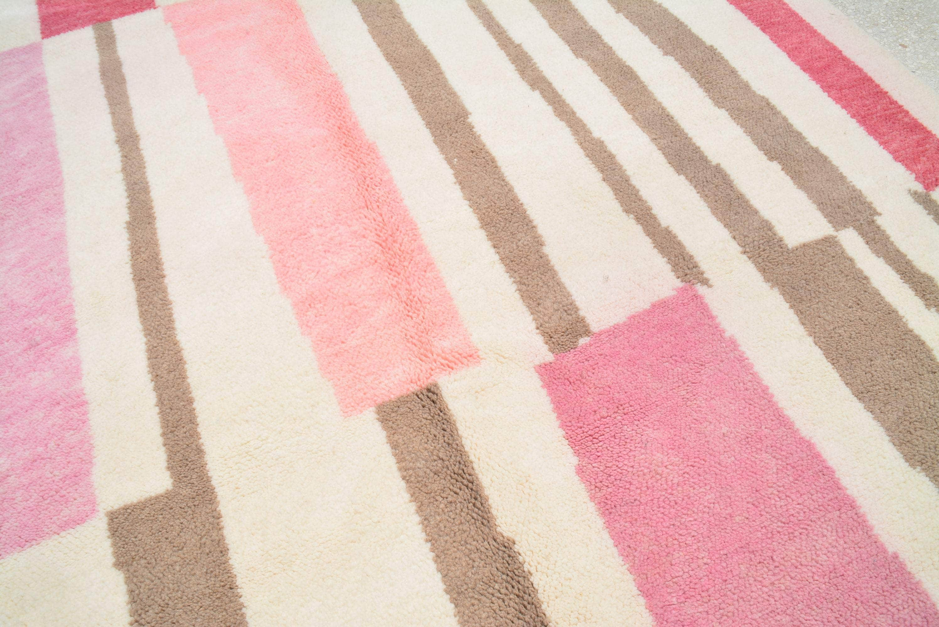 Blushing Trails | Handmade Moroccan Rug with Soft Pink Lines