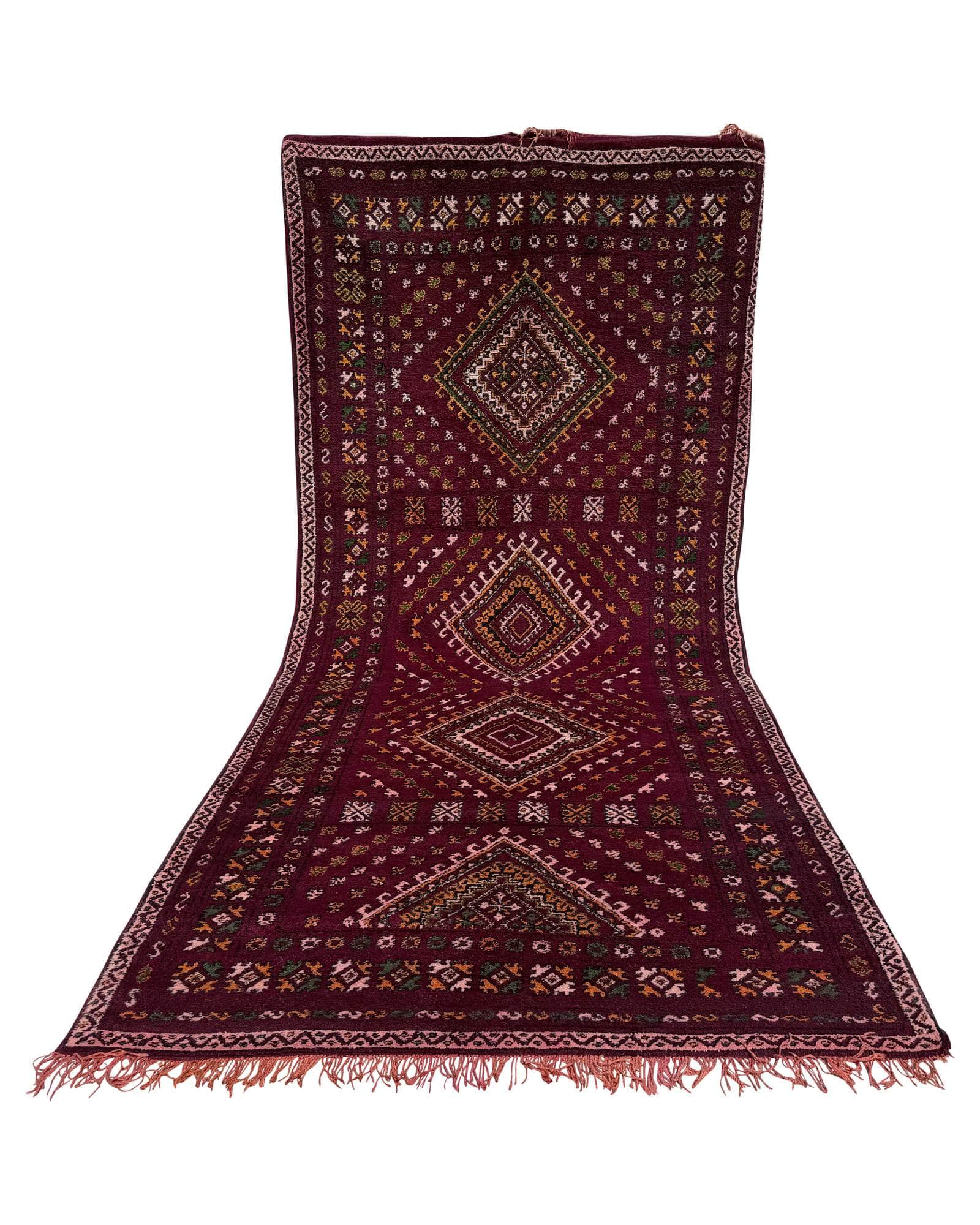 Burgundy Vintage Moroccan Rug | 6x14 Tribal