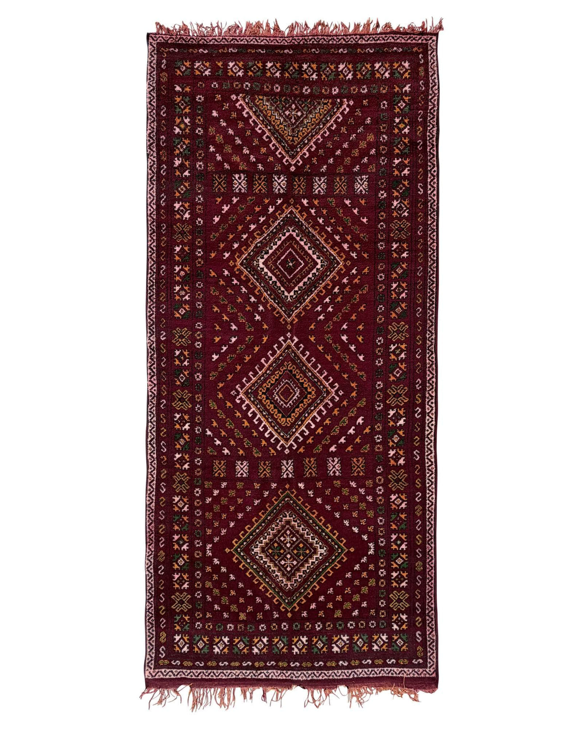 Burgundy Vintage Moroccan Rug | 6x14 Tribal