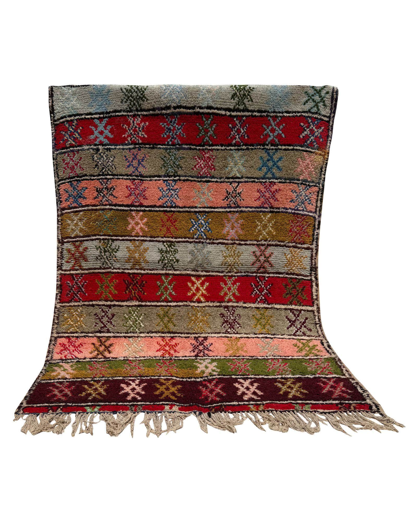 Colorful Vintage Moroccan Rag Rug | 4'8 x 6'2