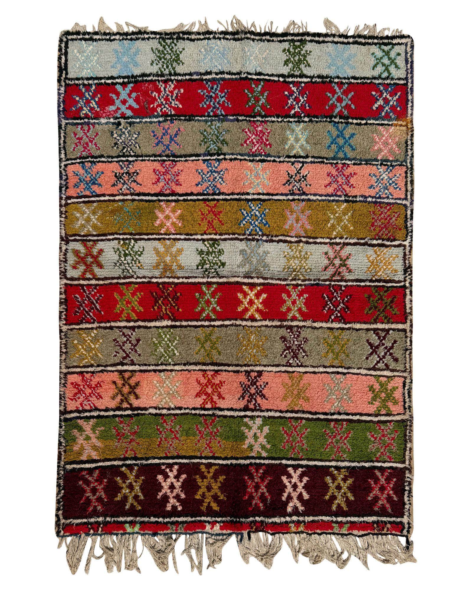 Colorful Vintage Moroccan Rag Rug | 4'8 x 6'2