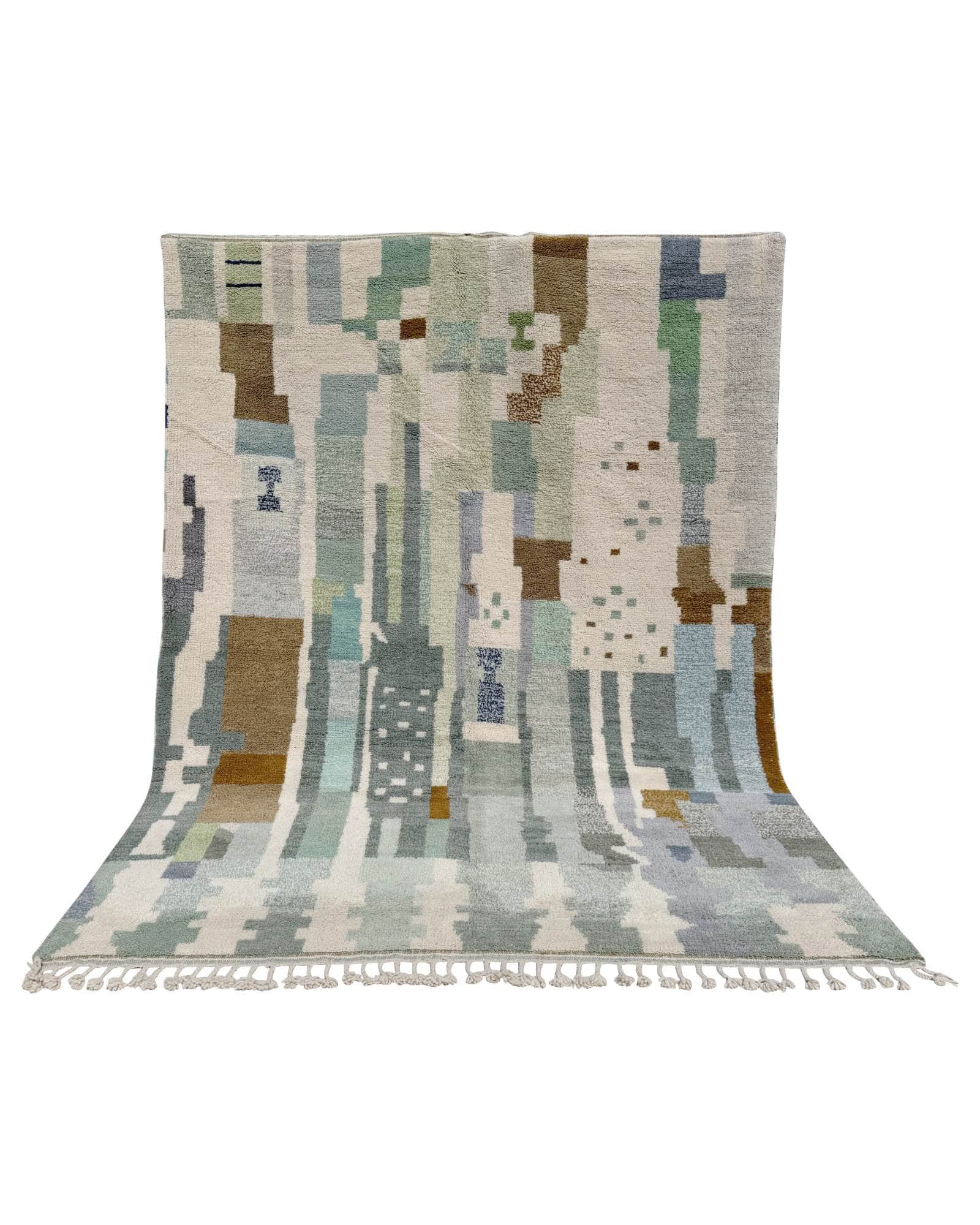 Green Abstract Handmade Moroccan Rug | 7 x 9