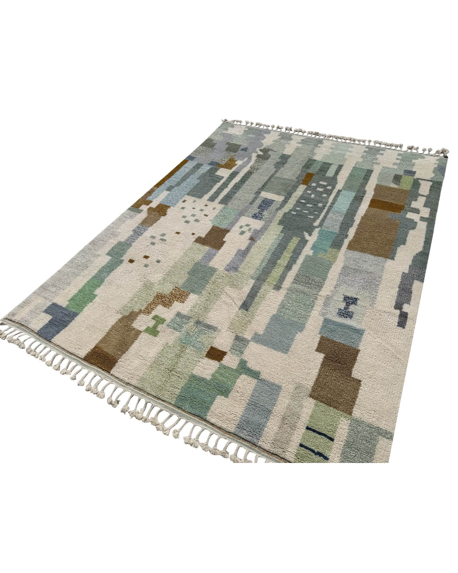 Green Abstract Handmade Moroccan Rug | 7 x 9