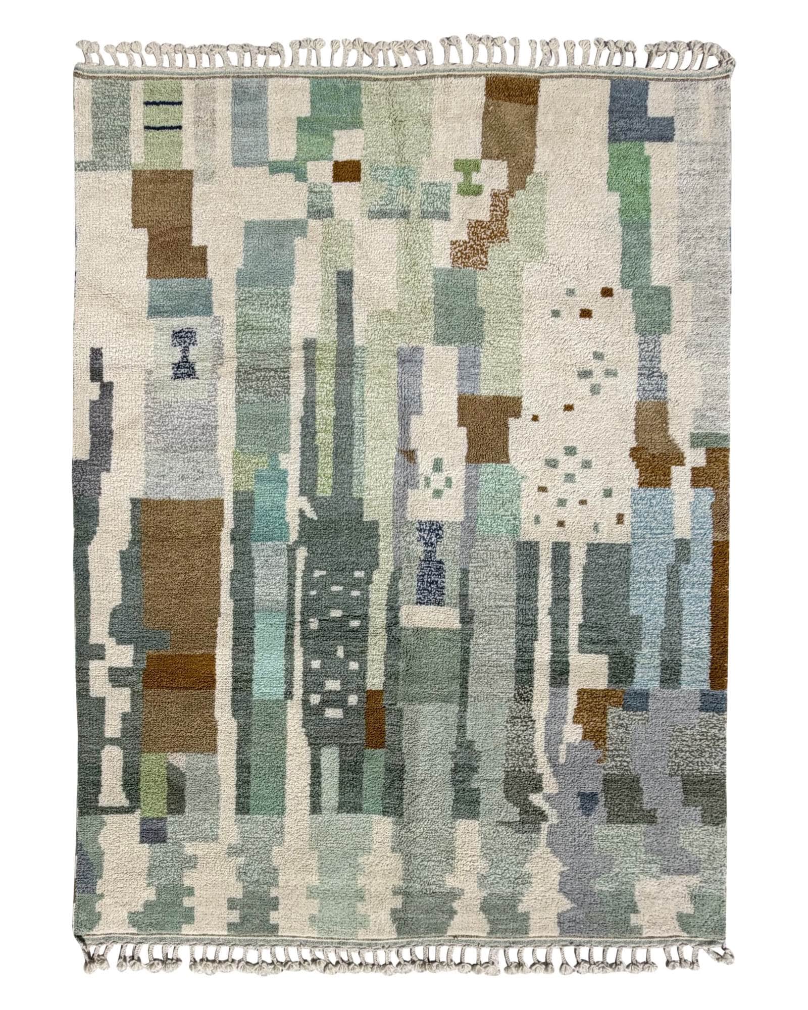 Green Abstract Handmade Moroccan Rug | 7 x 9