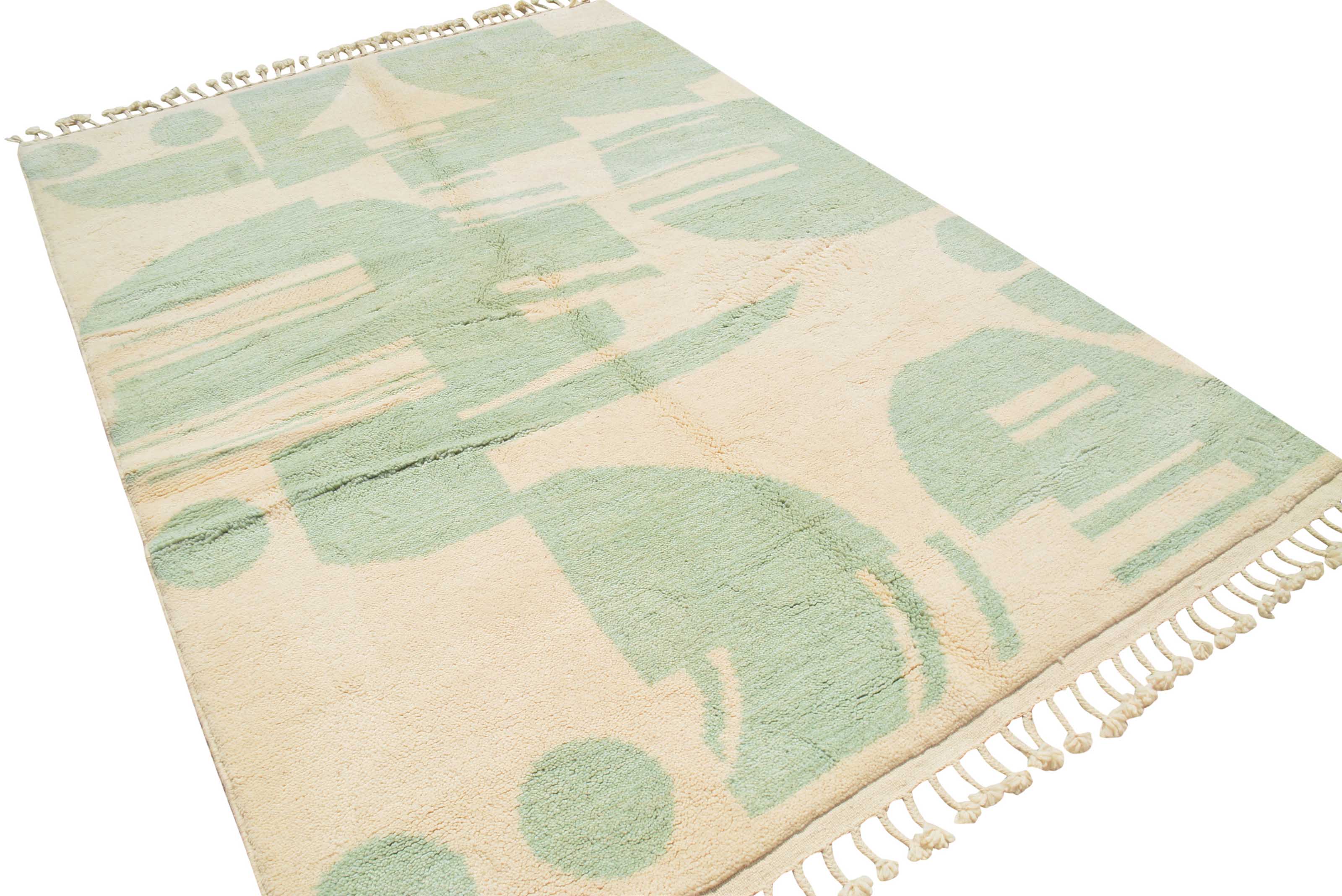 Mist – Moroccan Handmade Wool Rug | 6' x 8'10" Soft Green & Beige Abstract Design