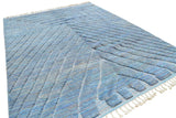 Ocean Waves – Moroccan Handmade Wool Rug | 7' x 9' Geometric Blue Design