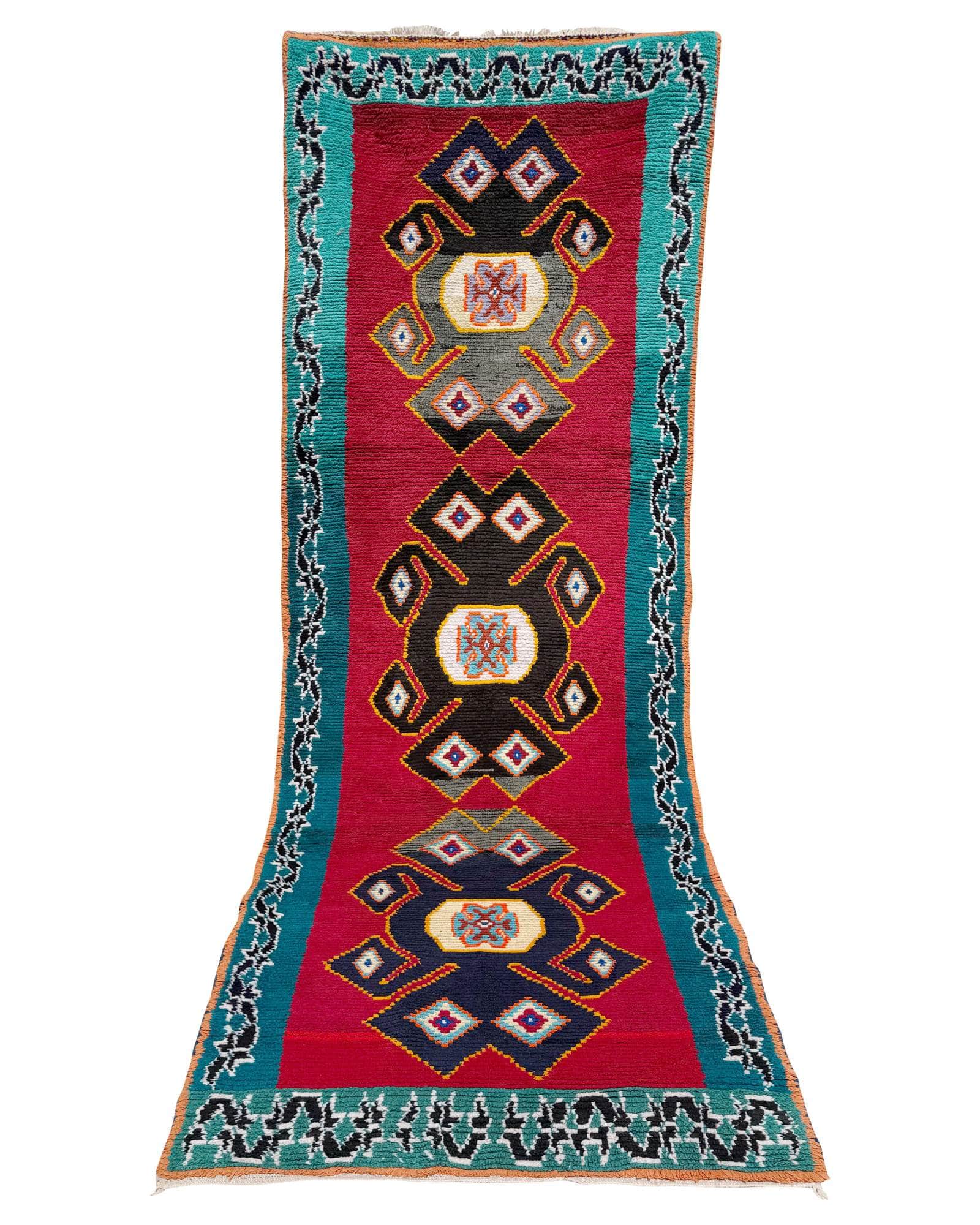 Pink & Teal Vintage Moroccan Runner | 3'6x9'10