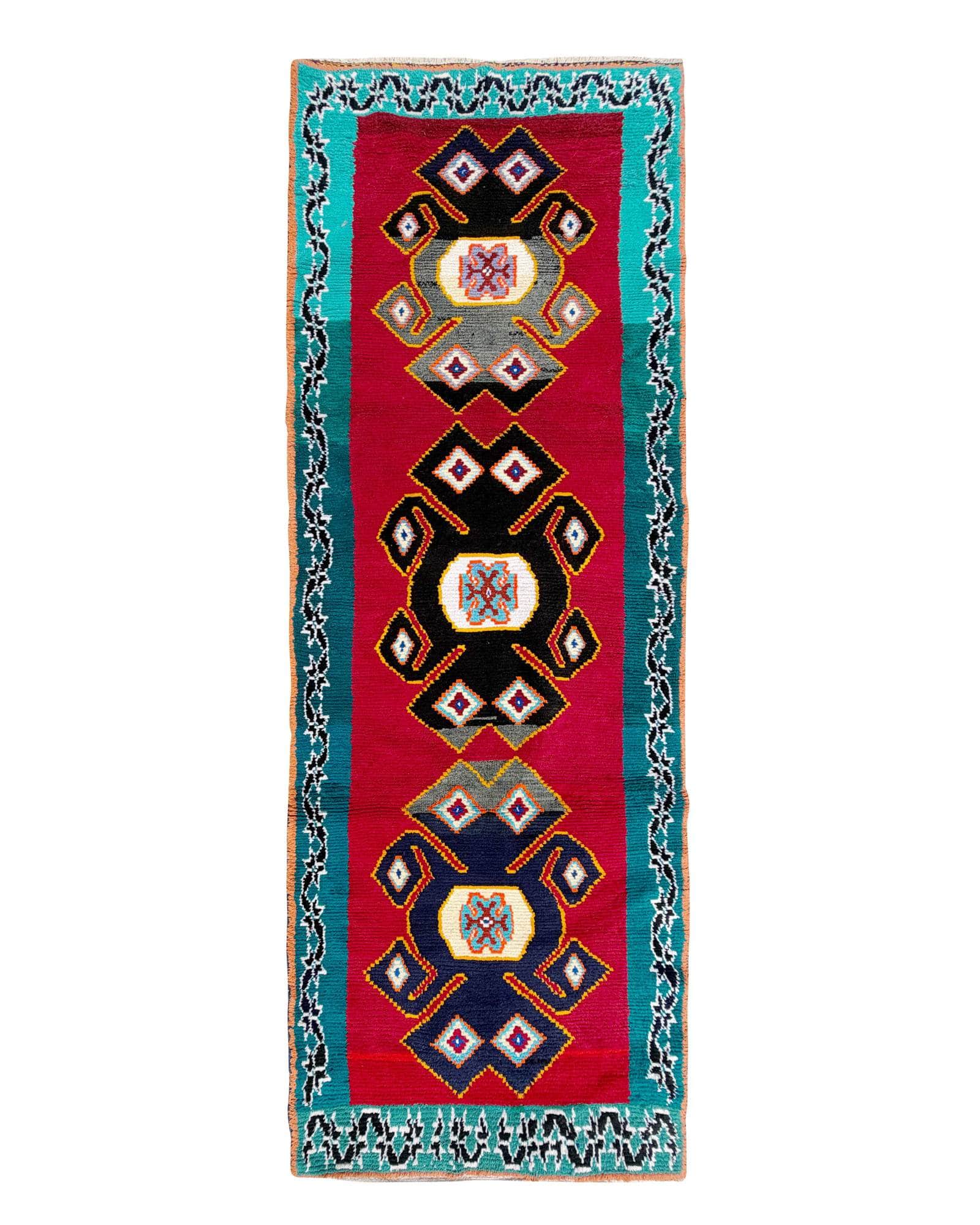 Pink & Teal Vintage Moroccan Runner | 3'6x9'10