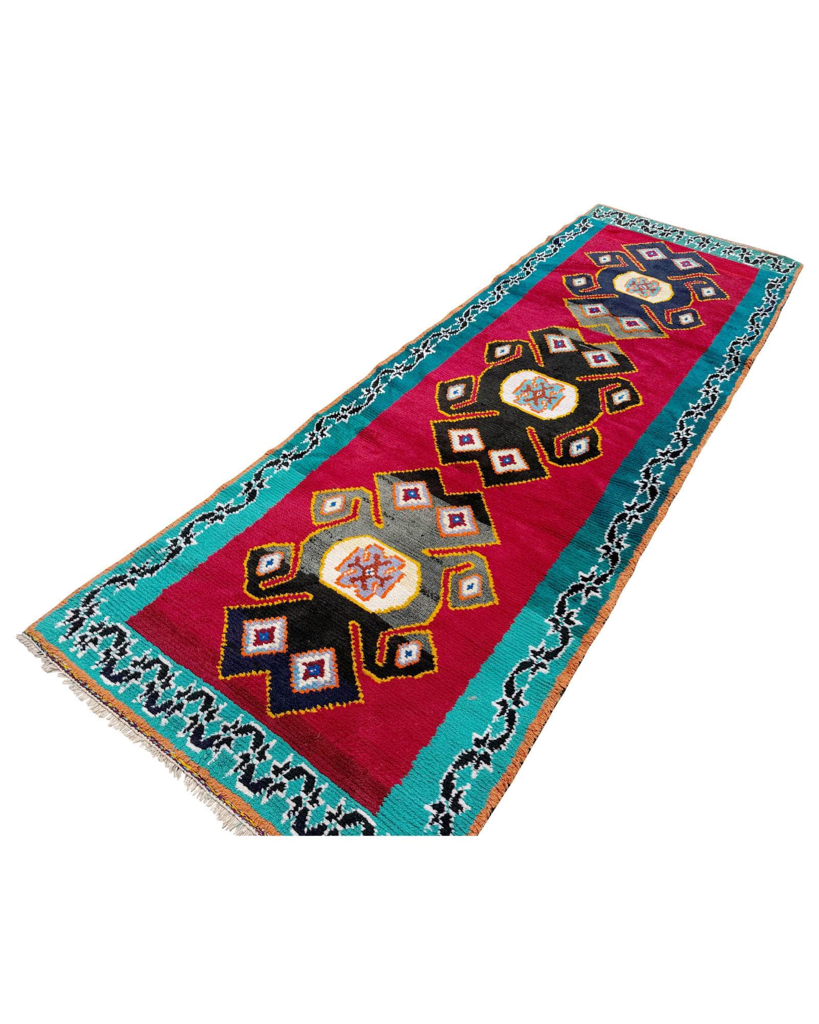 Pink & Teal Vintage Moroccan Runner | 3'6x9'10