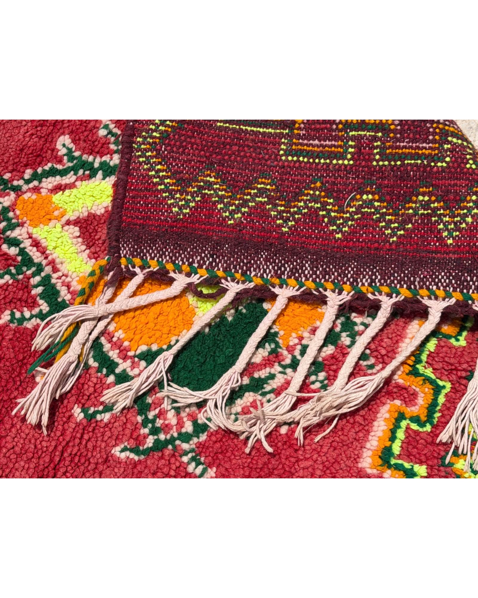 Red & Chartreuse Vintage Moroccan Rug | 3'8x8