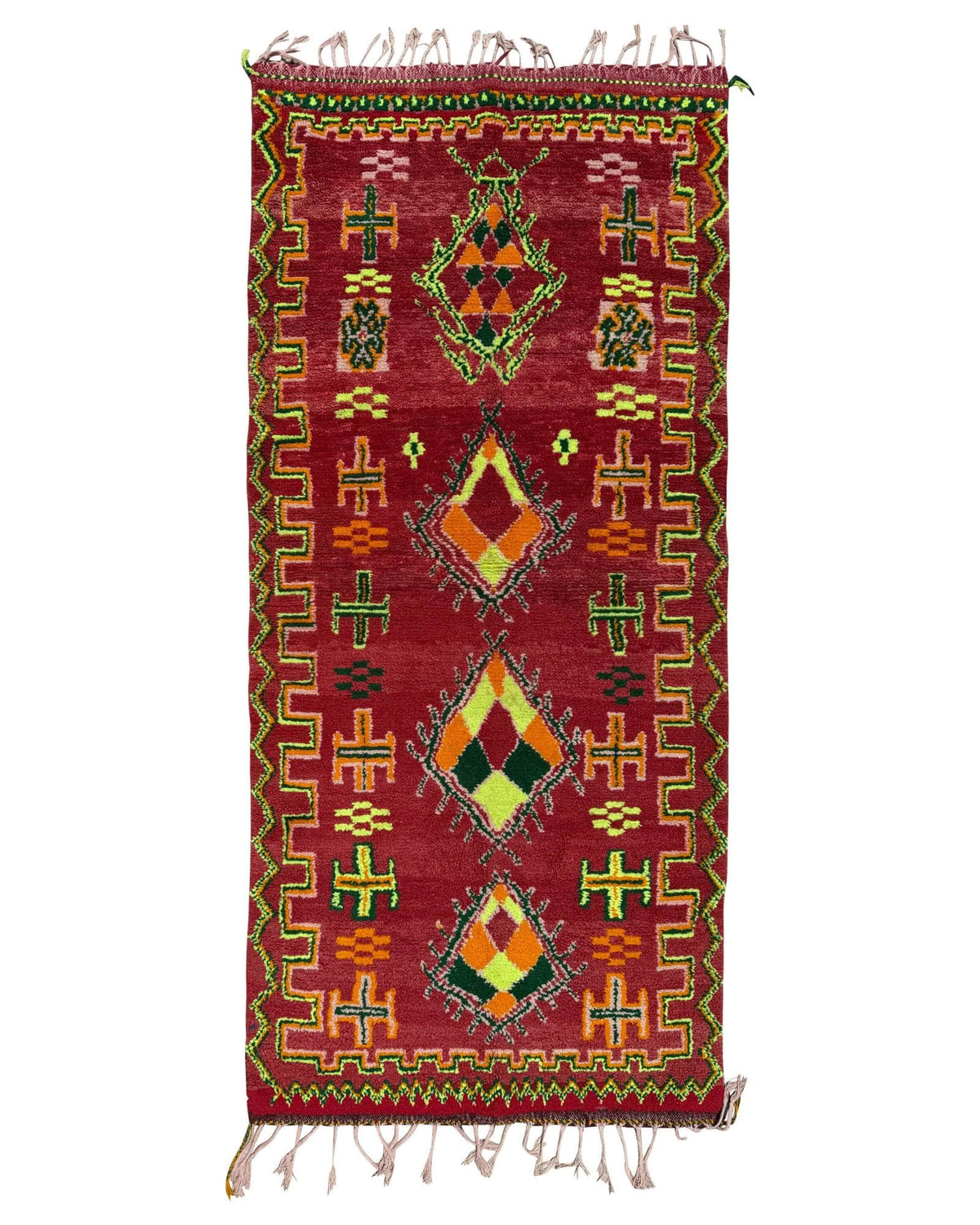 Red & Chartreuse Vintage Moroccan Rug | 3'8x8