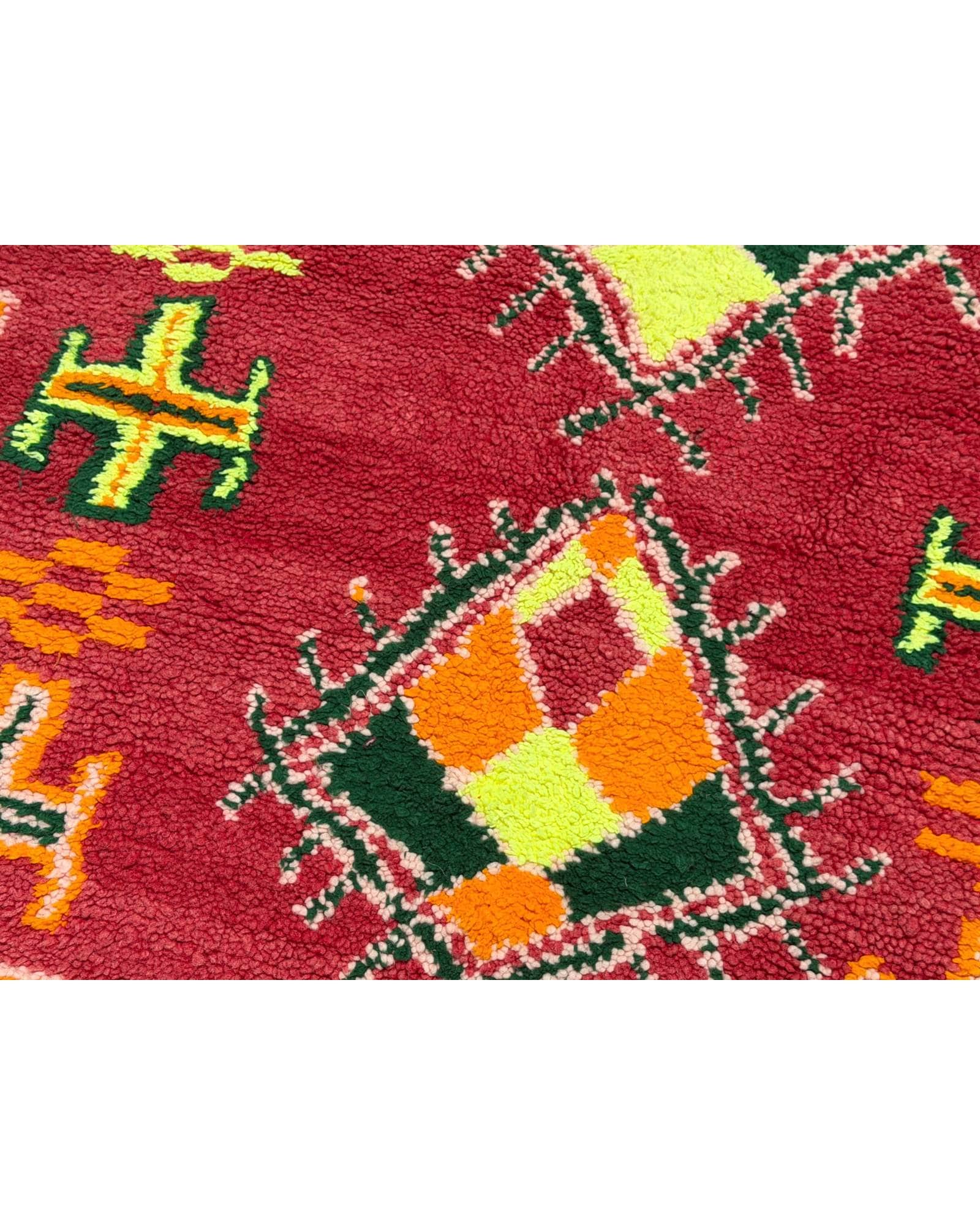 Red & Chartreuse Vintage Moroccan Rug | 3'8x8
