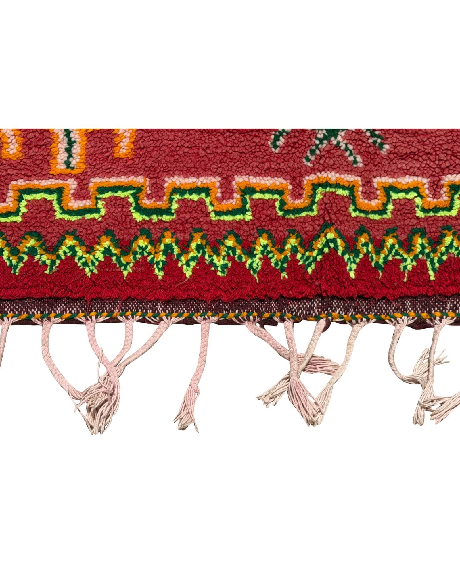 Red & Chartreuse Vintage Moroccan Rug | 3'8x8