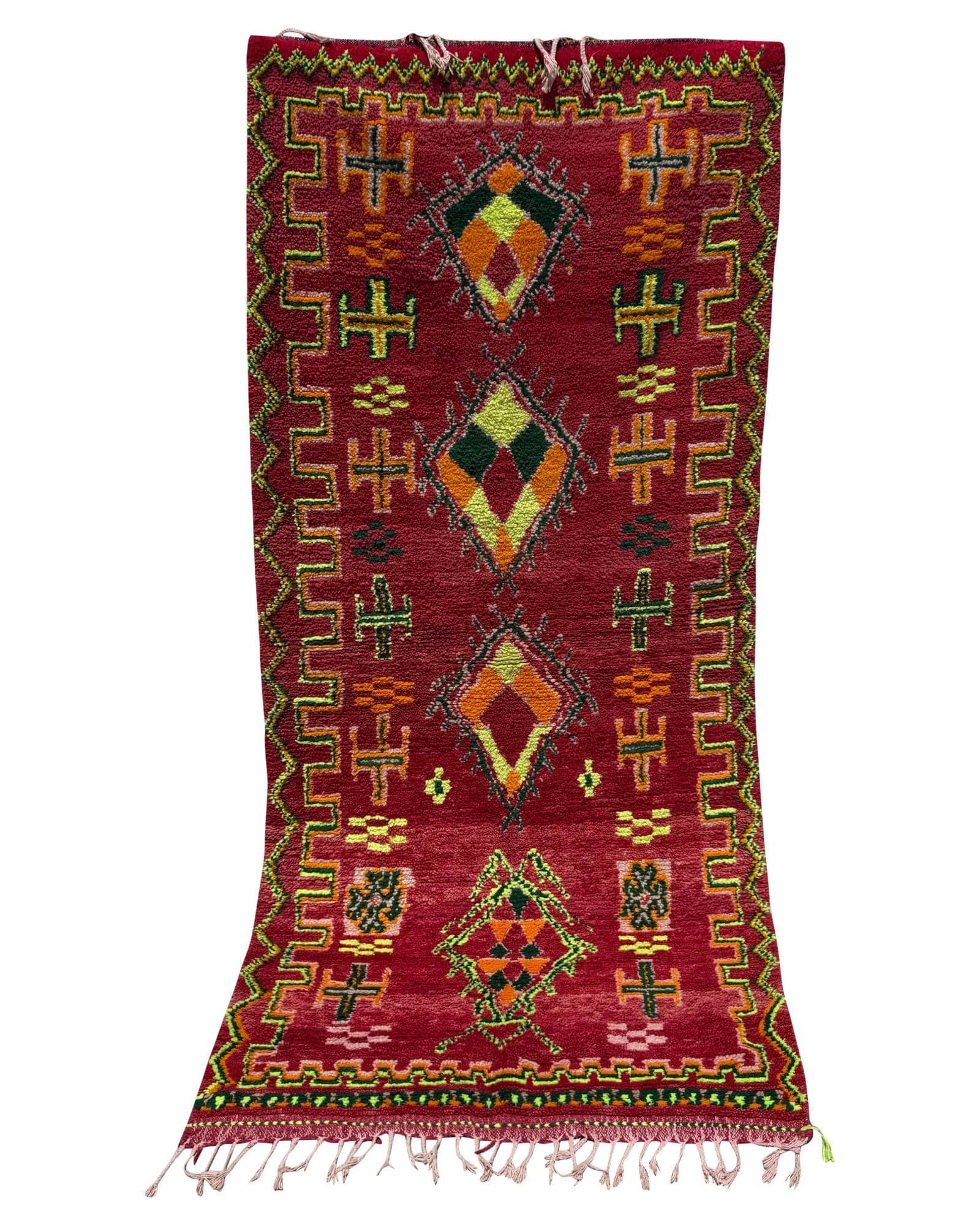 Red & Chartreuse Vintage Moroccan Rug | 3'8x8