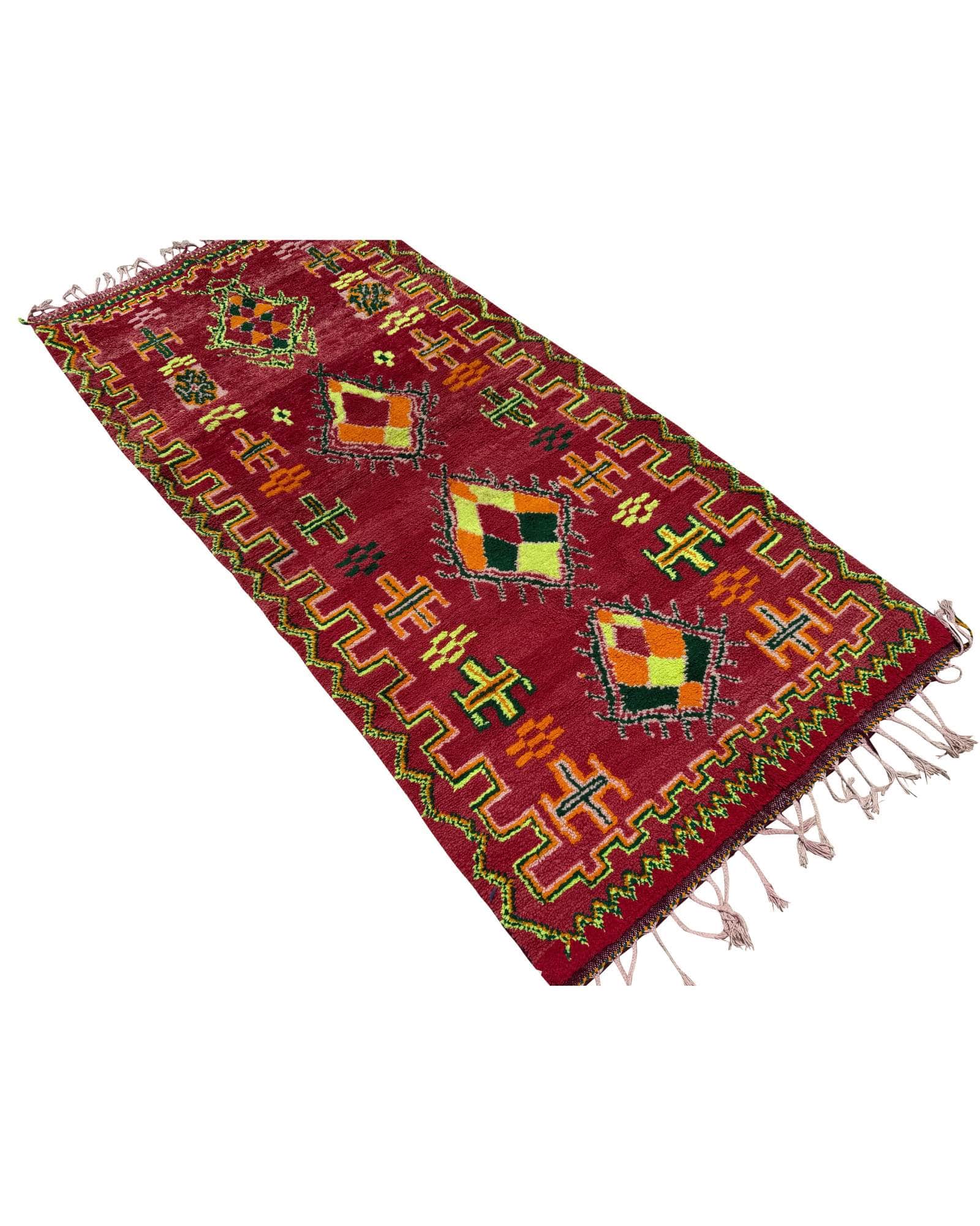 Red & Chartreuse Vintage Moroccan Rug | 3'8x8
