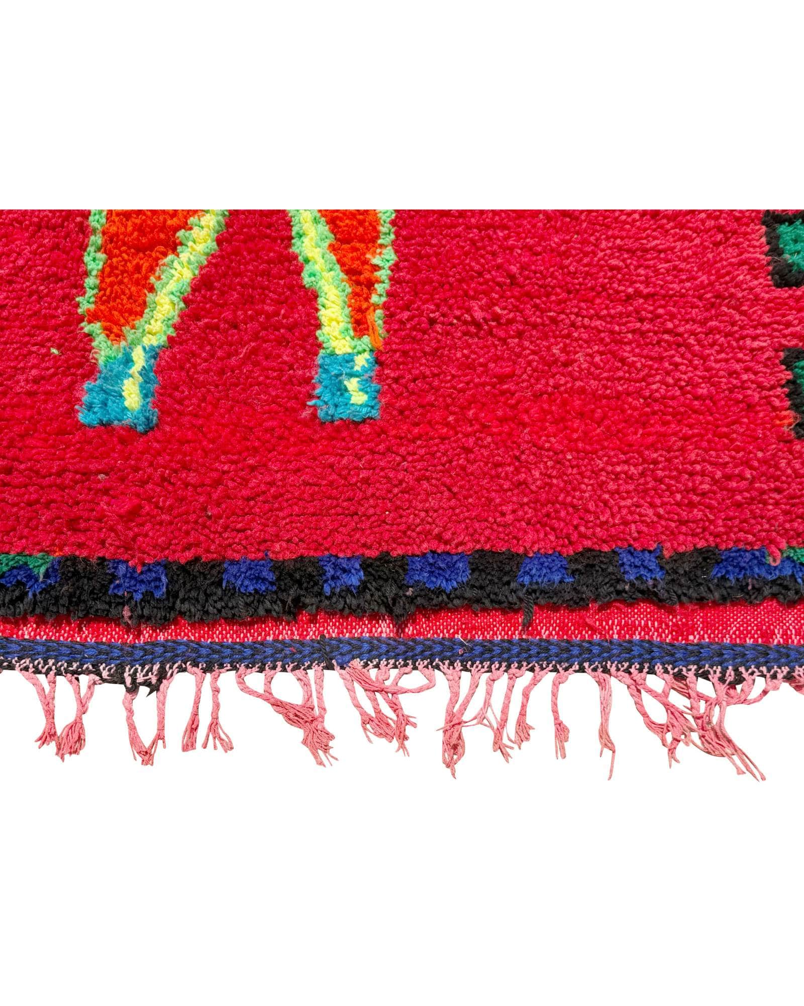 Red & Green Vintage Moroccan Rug | 4 x 8 Bold