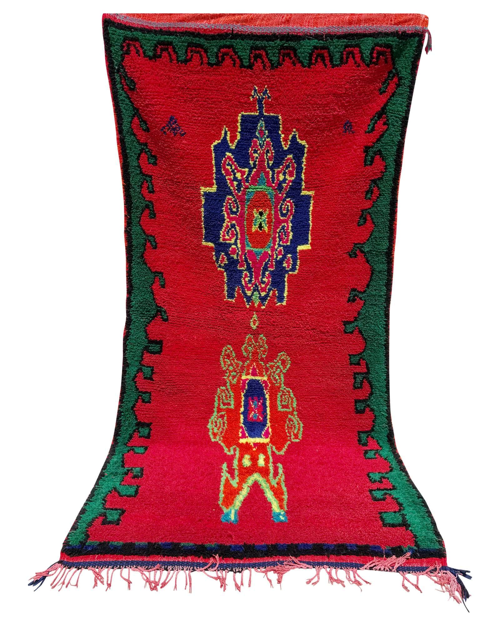 Red & Green Vintage Moroccan Rug | 4 x 8 Bold