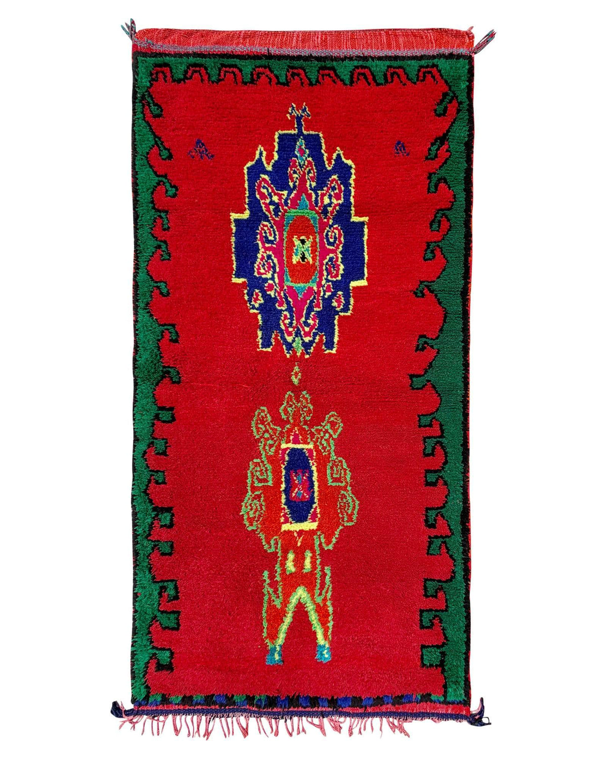 Red & Green Vintage Moroccan Rug | 4 x 8 Bold